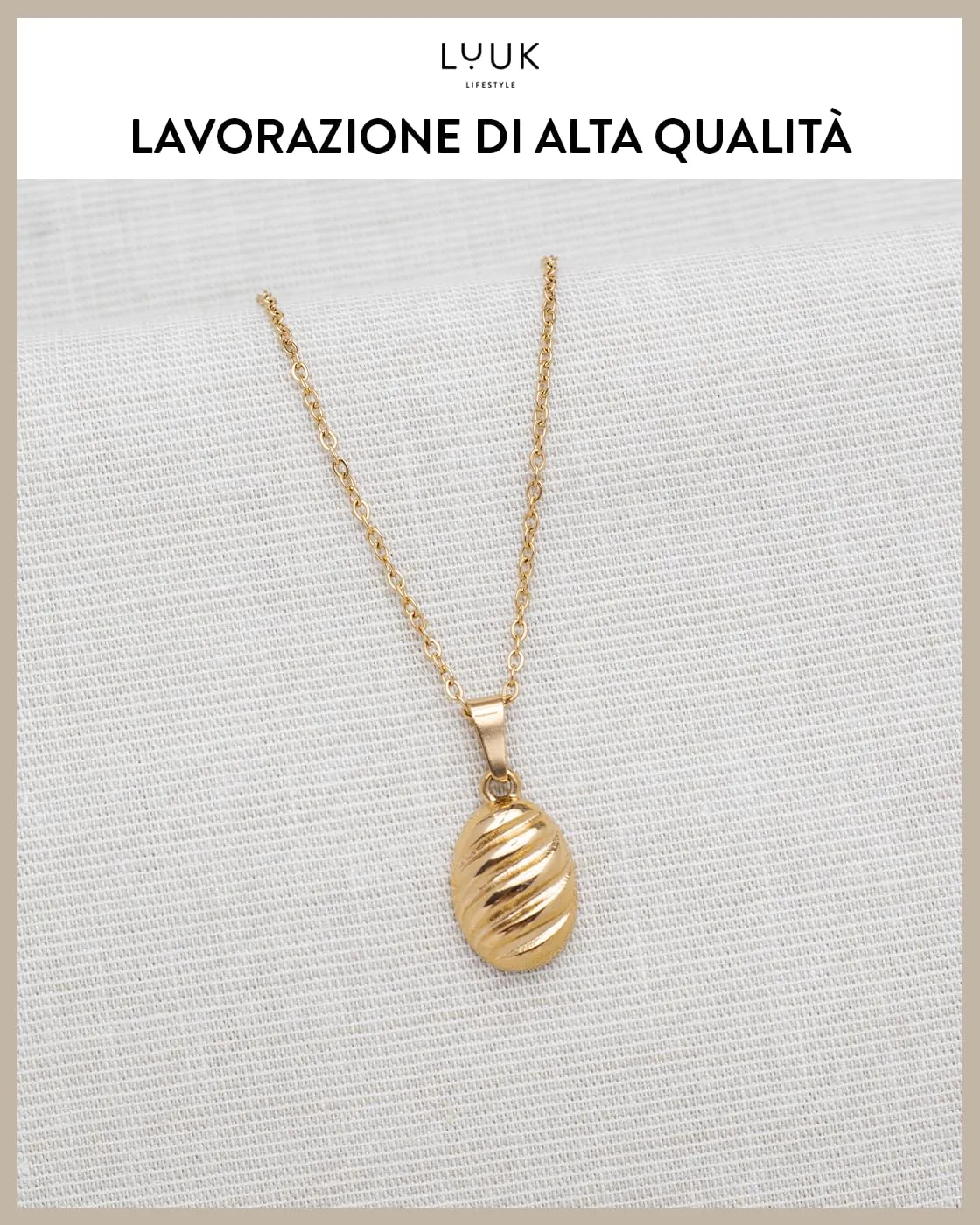LUUK LIFESTYLE Collana in Acciaio Inox con Ciondolo Baguette, Oro, 50cm - immagine 4