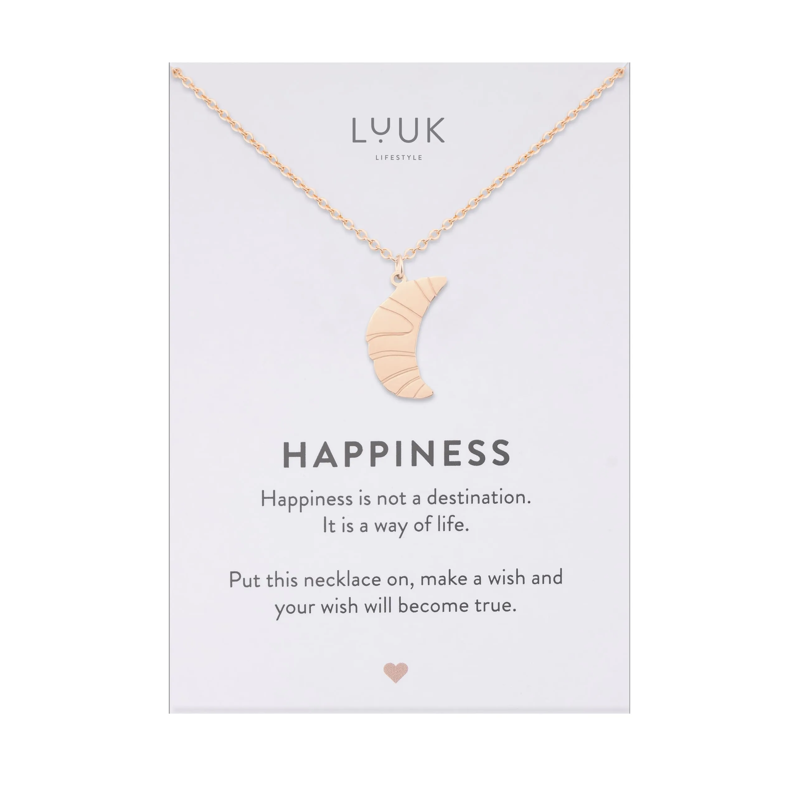 LUUK LIFESTYLE Collana in Acciaio Inox con Ciondolo Croissant, Oro Rosa, 50cm - immagine 1