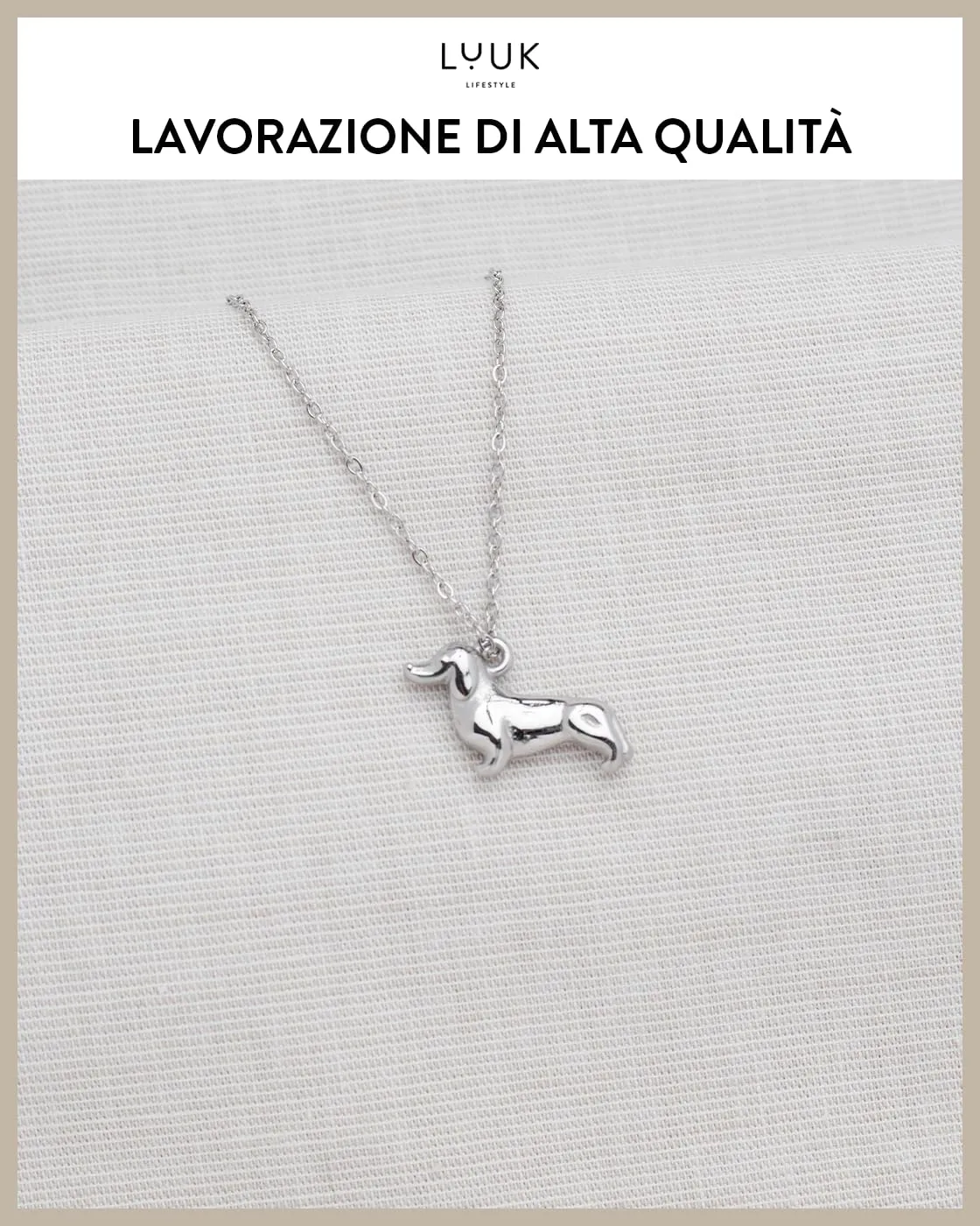 LUUK LIFESTYLE Collana in Acciaio Inox con Ciondolo Bassotto, Argento, 50cm - immagine 4