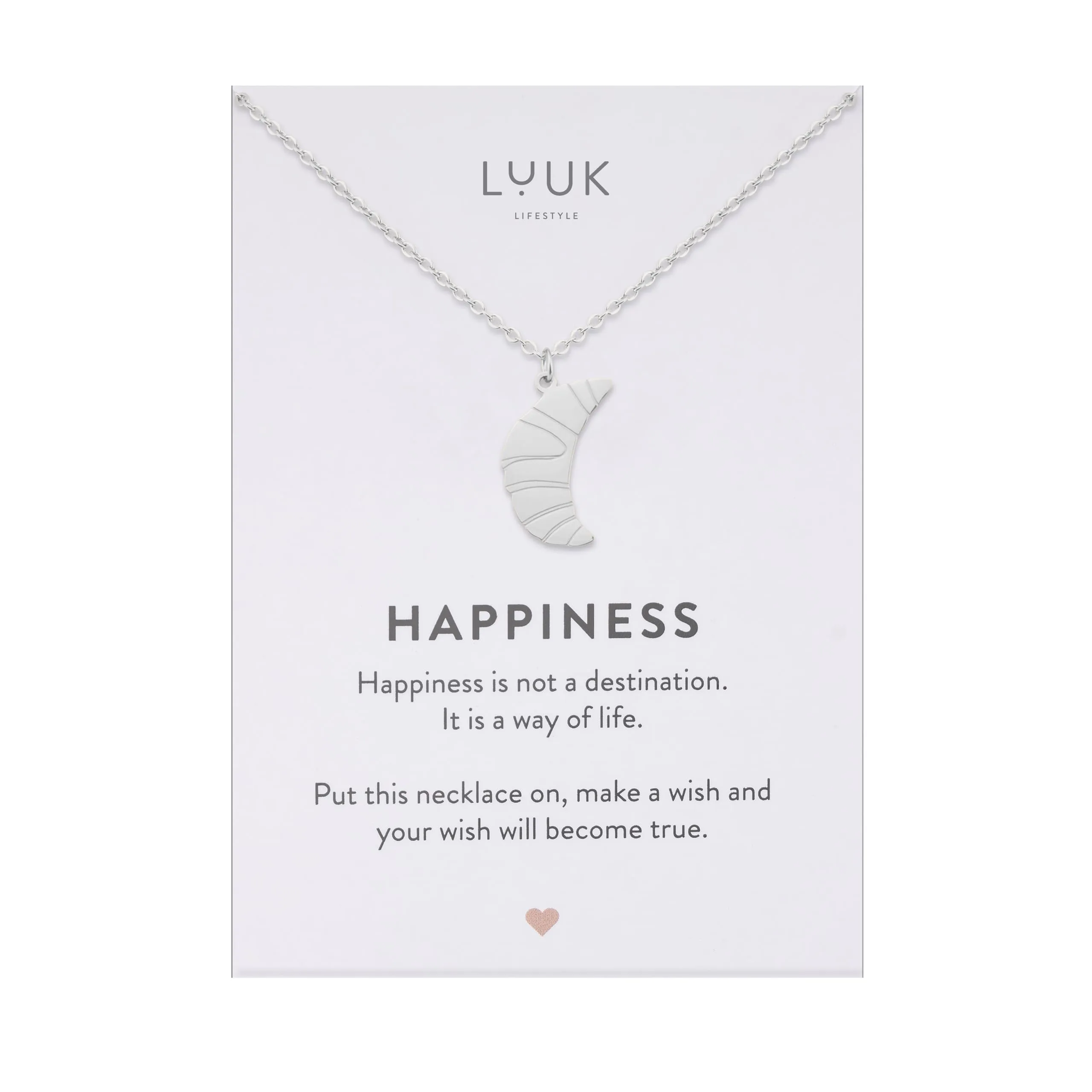 LUUK LIFESTYLE Collana Acciaio Inox con Ciondolo Croissant, Argento, 50cm - immagine 1