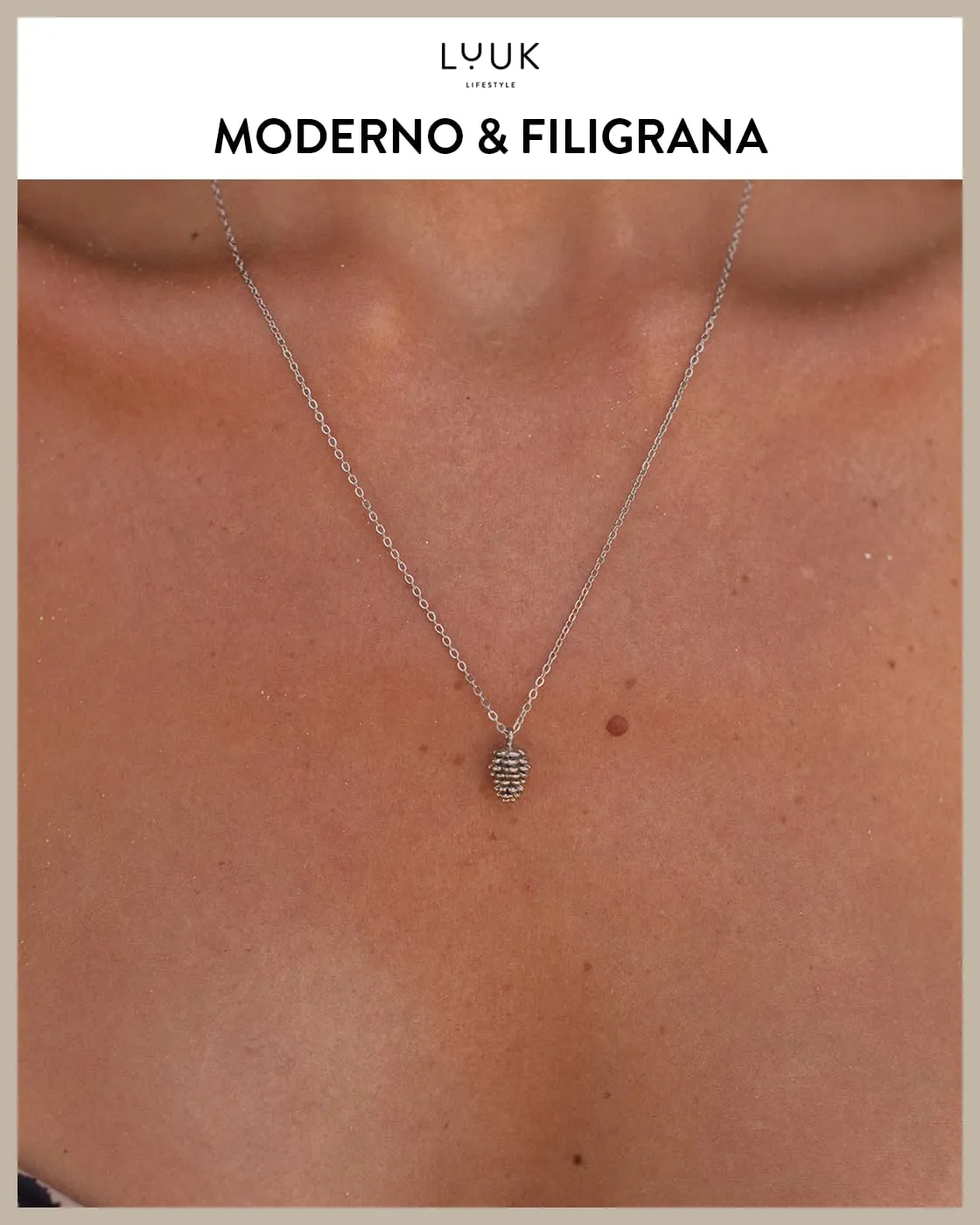 LUUK LIFESTYLE Collana in Acciaio Inox con Ciondolo Pigna, Argento, 50cm - immagine 3
