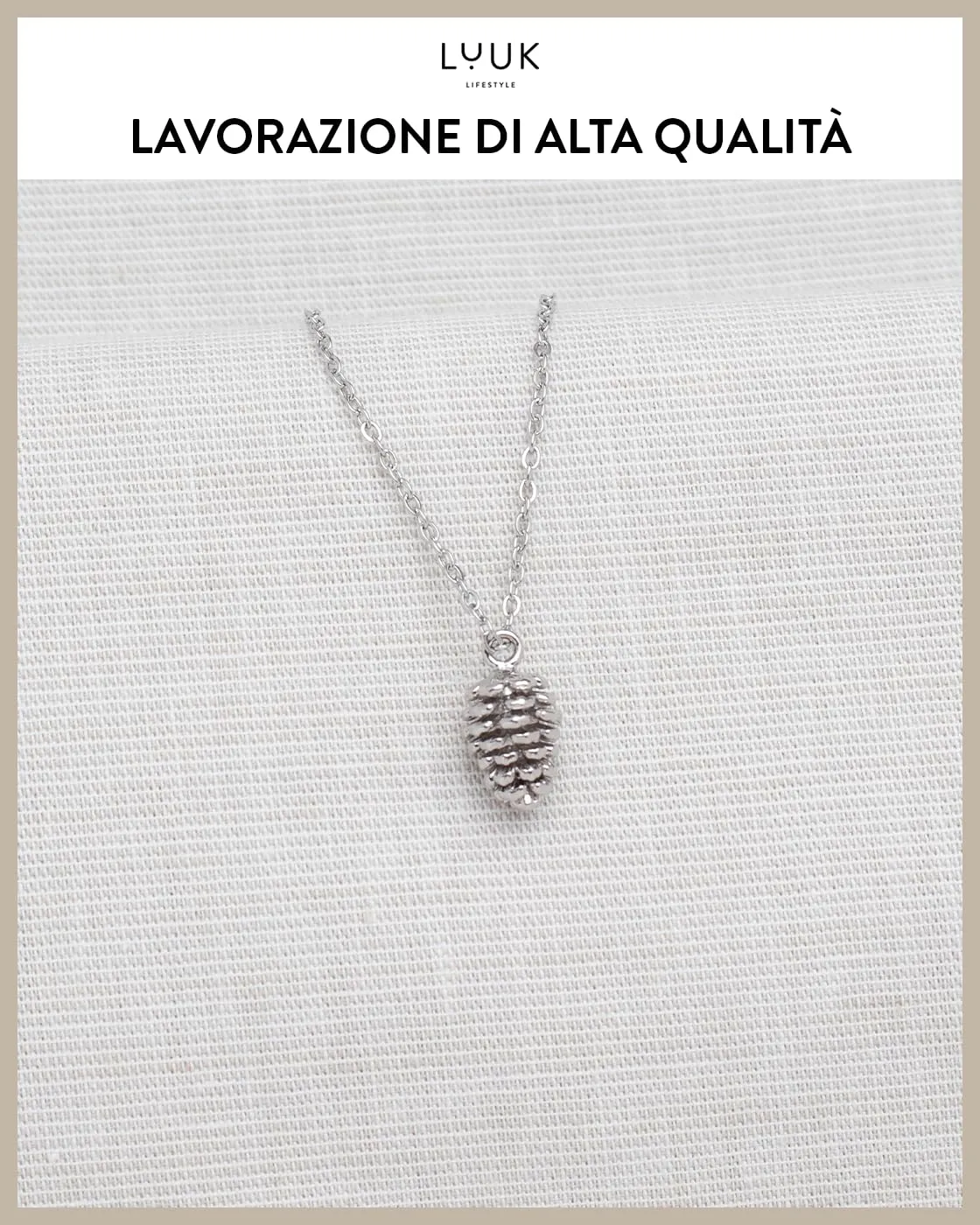 LUUK LIFESTYLE Collana in Acciaio Inox con Ciondolo Pigna, Argento, 50cm - immagine 4