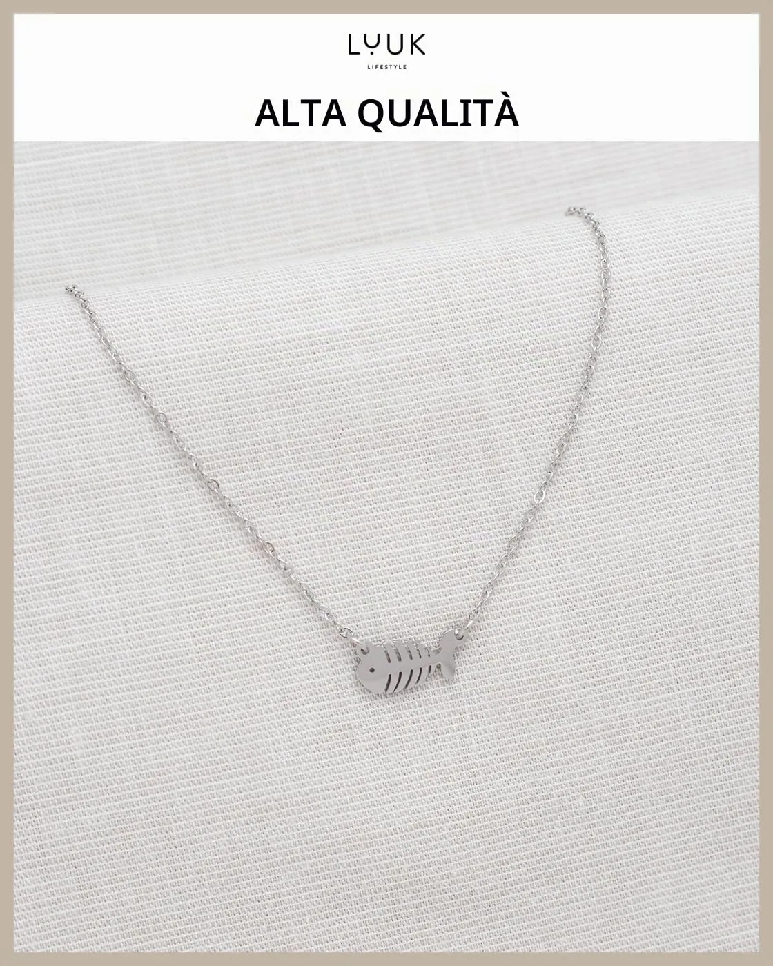LUUK LIFESTYLE Collana con Ciondolo Lisca di Pesce, Argento, 50cm - immagine 4
