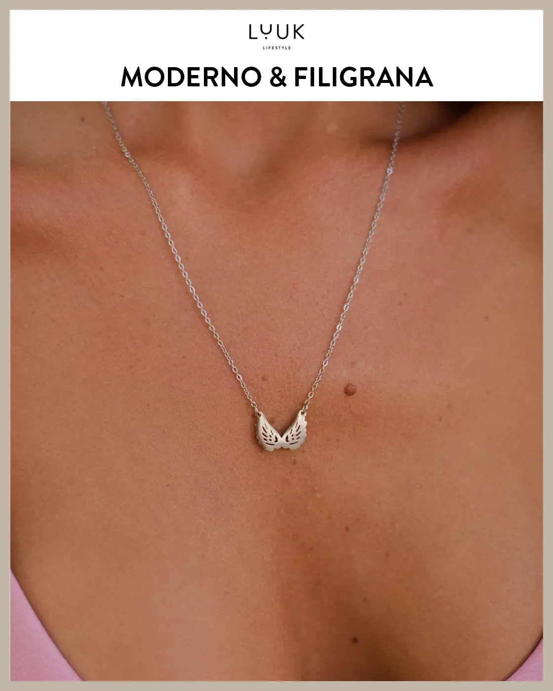 LUUK LIFESTYLE Collana con Ciondolo Ali d'Angelo, Argento, 50cm - immagine 3