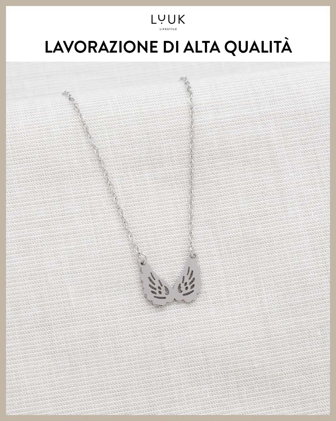 LUUK LIFESTYLE Collana con Ciondolo Ali d'Angelo, Argento, 50cm - immagine 4