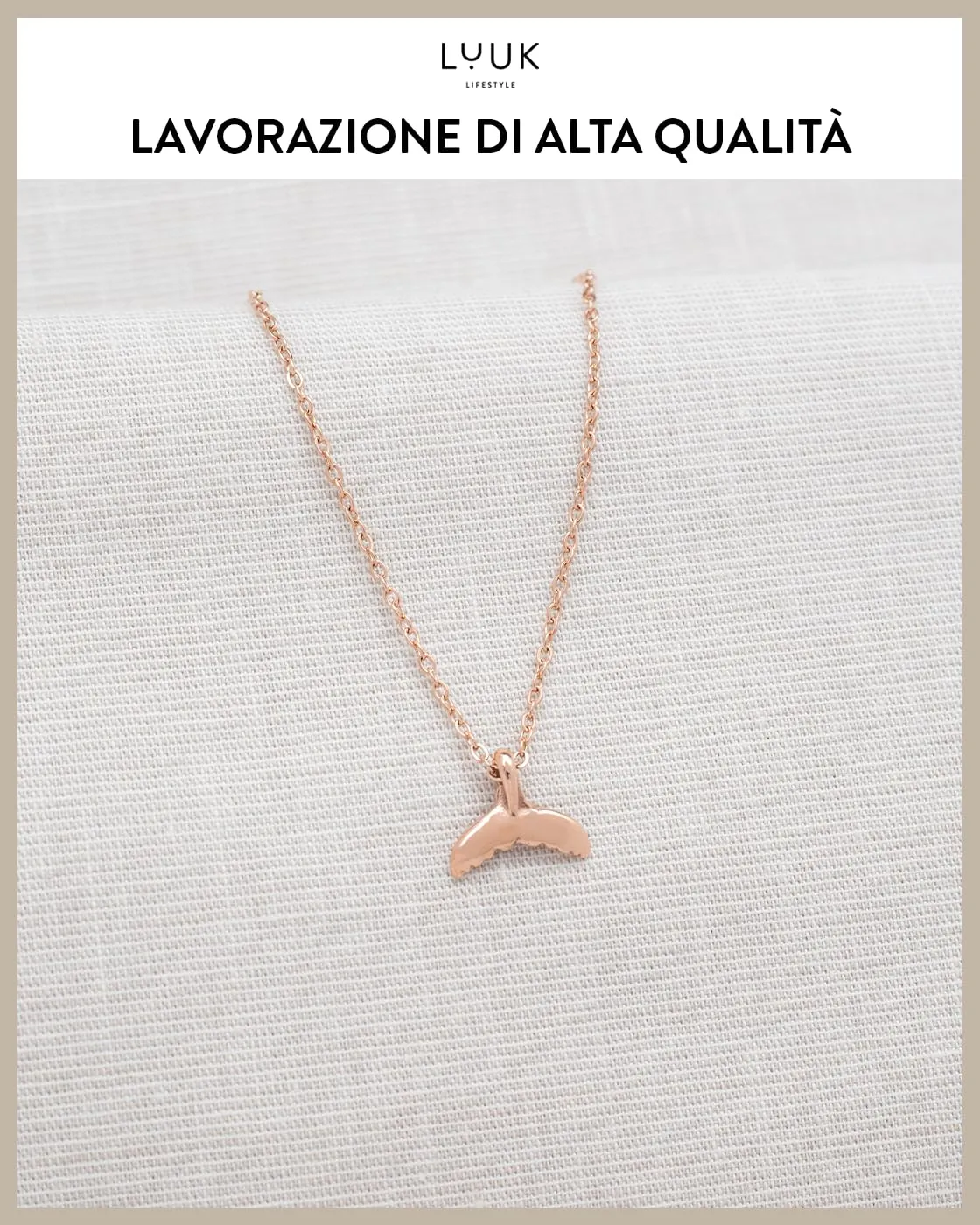 LUUK LIFESTYLE Collana con Ciondolo Pinna di Balena, Oro Rosa, 50cm - immagine 4