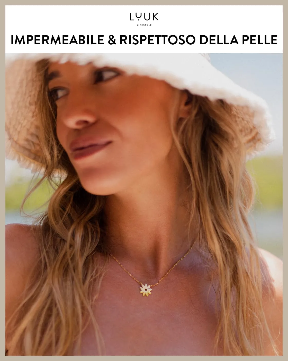 LUUK LIFESTYLE Collana in Acciaio Inox con Ciondolo Margherita, Oro, 50cm - immagine 2