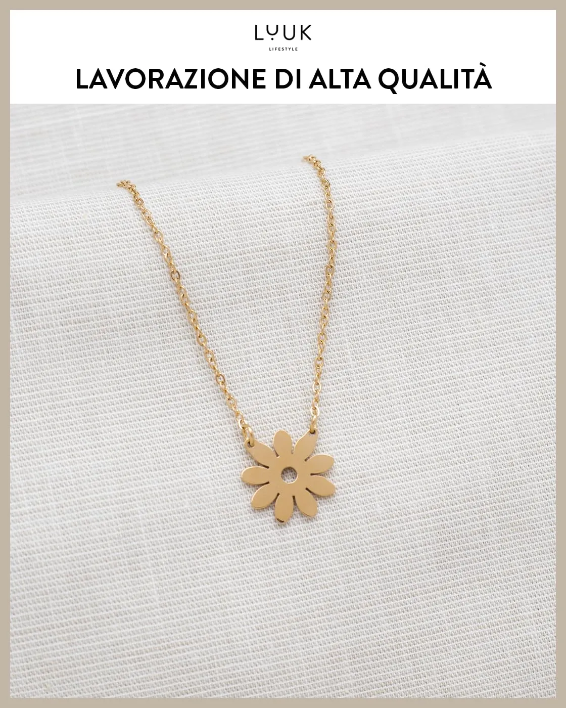 LUUK LIFESTYLE Collana in Acciaio Inox con Ciondolo Margherita, Oro, 50cm - immagine 4