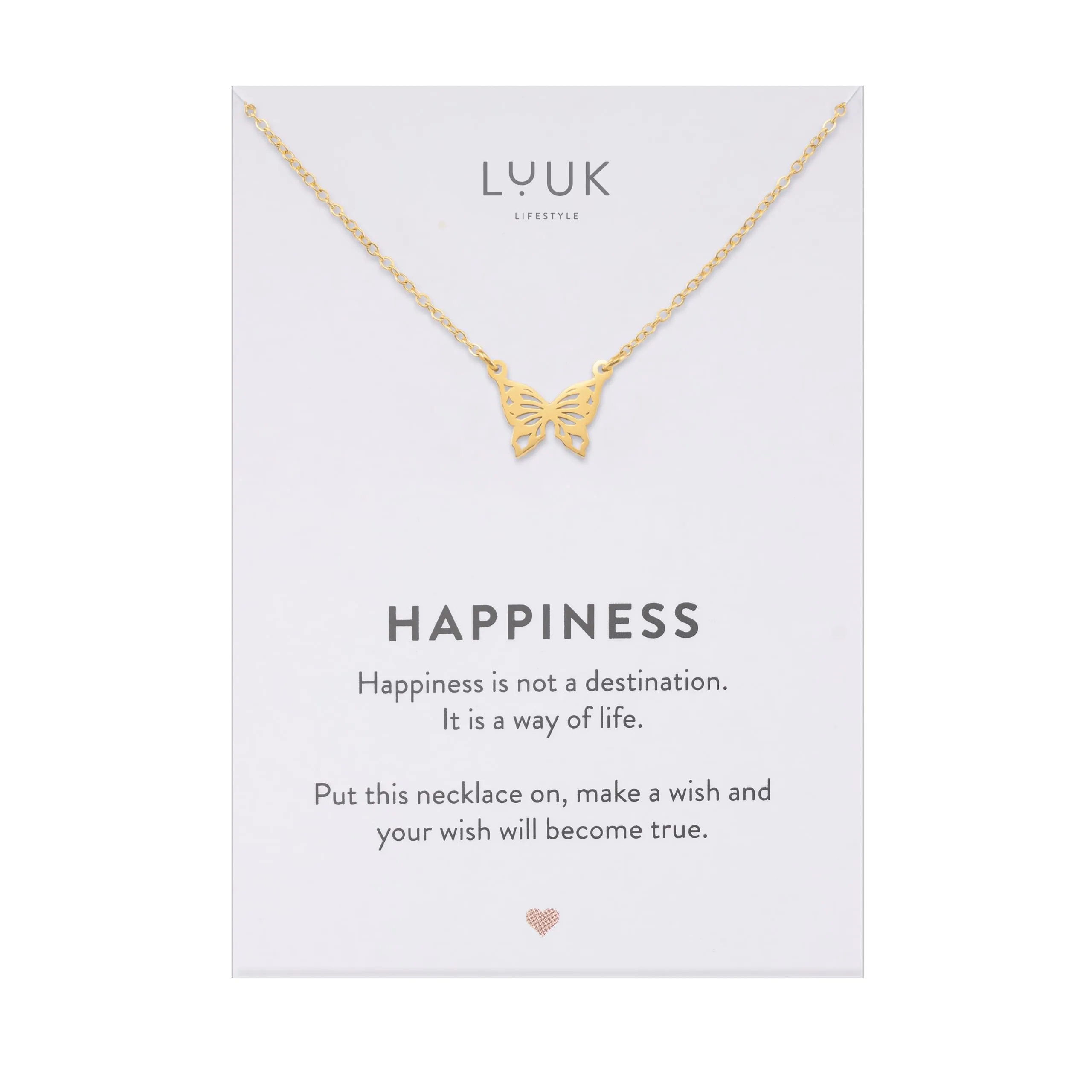 LUUK LIFESTYLE Collana in Acciaio Inox con Ciondolo Farfalla, Oro, 50cm - immagine 1