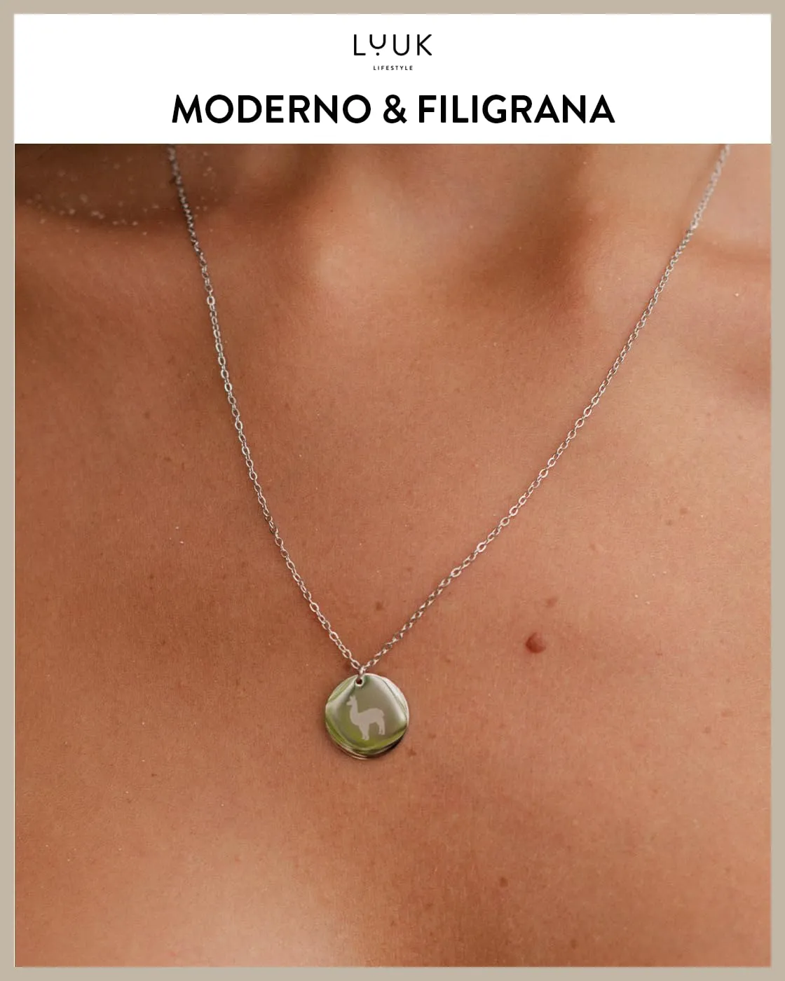 LUUK LIFESTYLE Collana in Acciaio Inox con Ciondolo Alpaca, Argento, 50cm - immagine 3