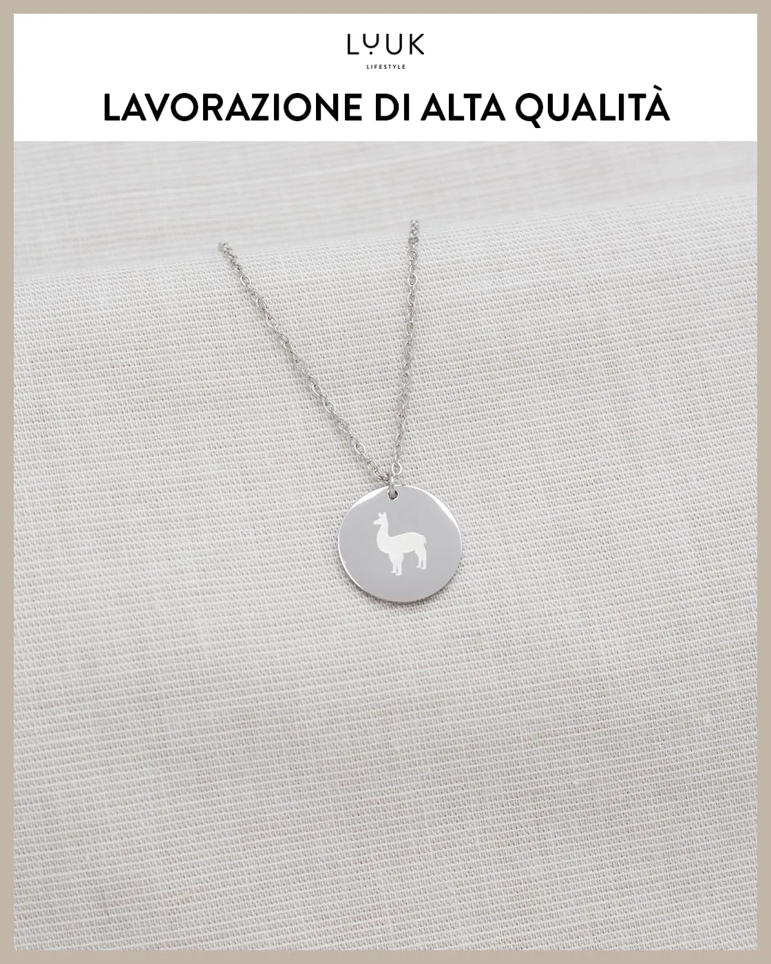 LUUK LIFESTYLE Collana in Acciaio Inox con Ciondolo Alpaca, Argento, 50cm - immagine 4