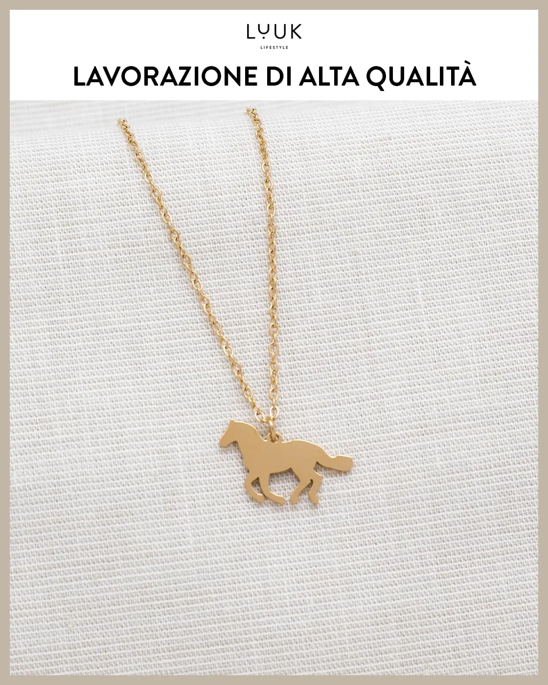 LUUK LIFESTYLE Collana in Acciaio Inox con Ciondolo Cavallo, Oro, 50cm - immagine 4