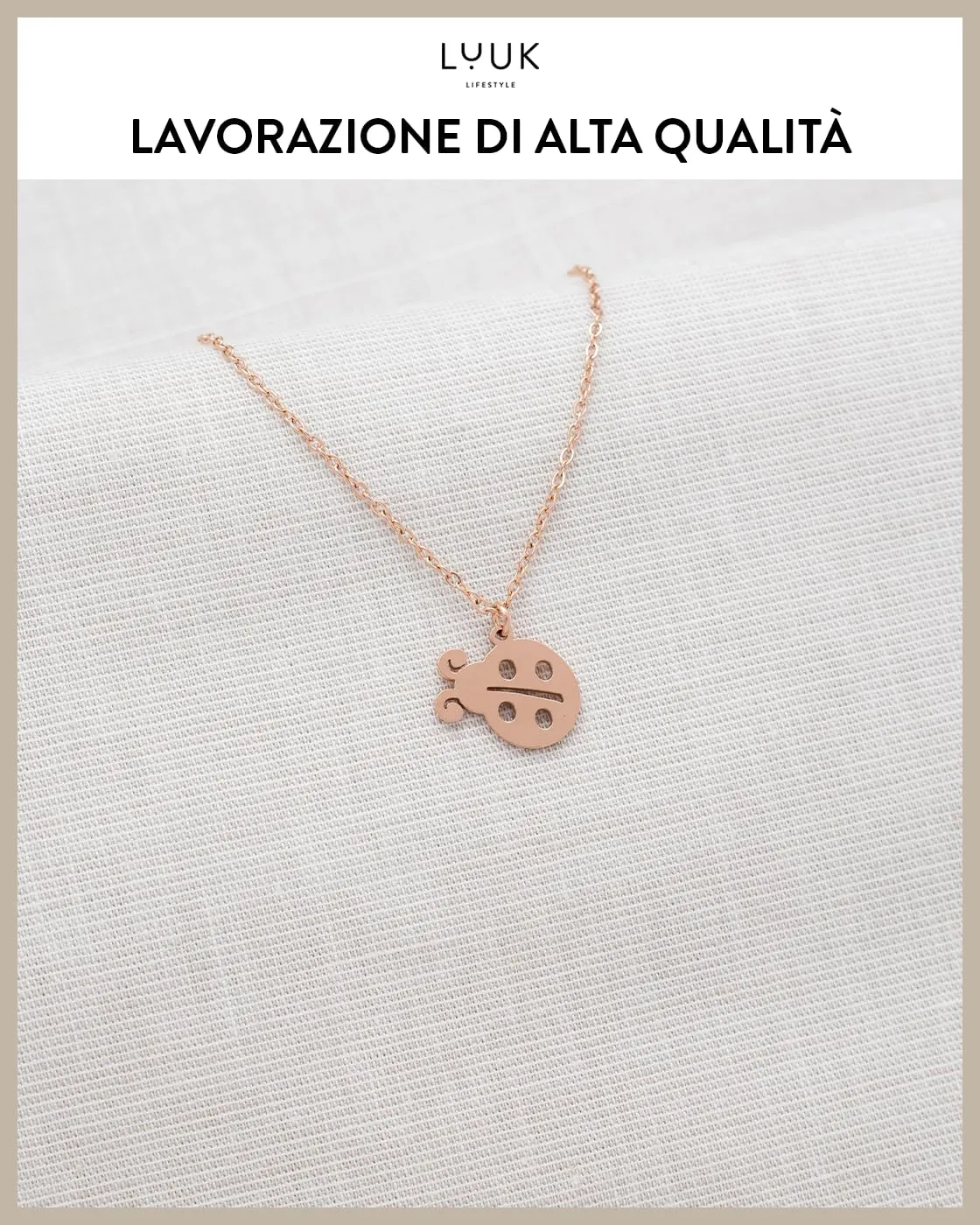 LUUK LIFESTYLE Collana in Acciaio Inox con Ciondolo Coccinella, Oro Rosa, 50cm - immagine 4