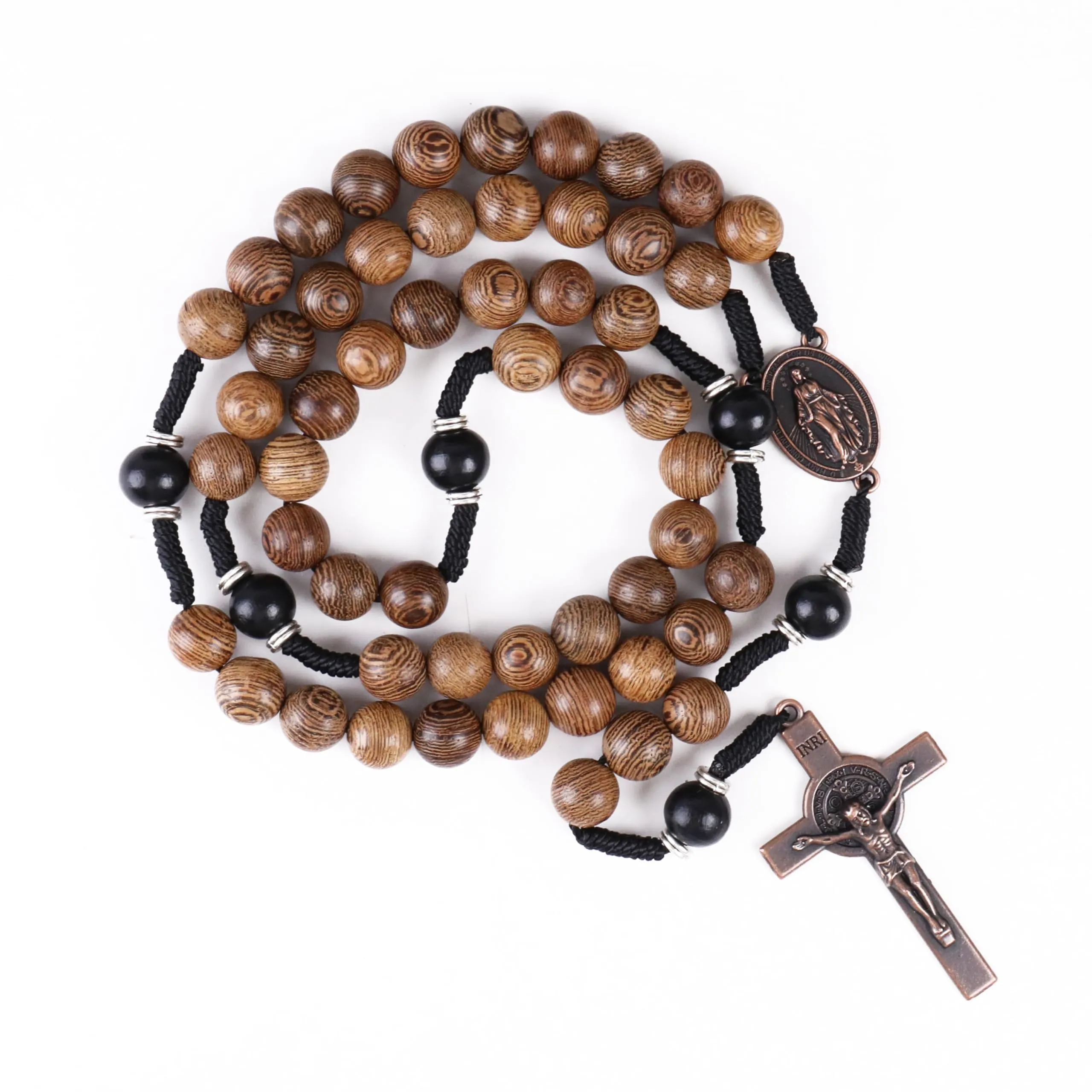 Nazareth Store Rosario in Legno di Ulivo e Legno Rosso con Crocifisso e Medaglia in Rame Antico - immagine 2