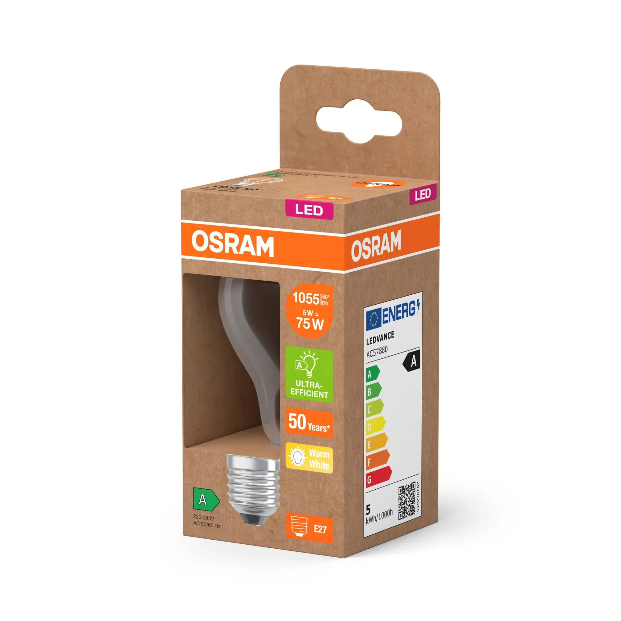 OSRAM LED Superstar Classic A 75, Vetro Trasparente, 5W, 1055lm, E27, 2700K, Classe A, 60mm, Pacco da 6 - immagine 4