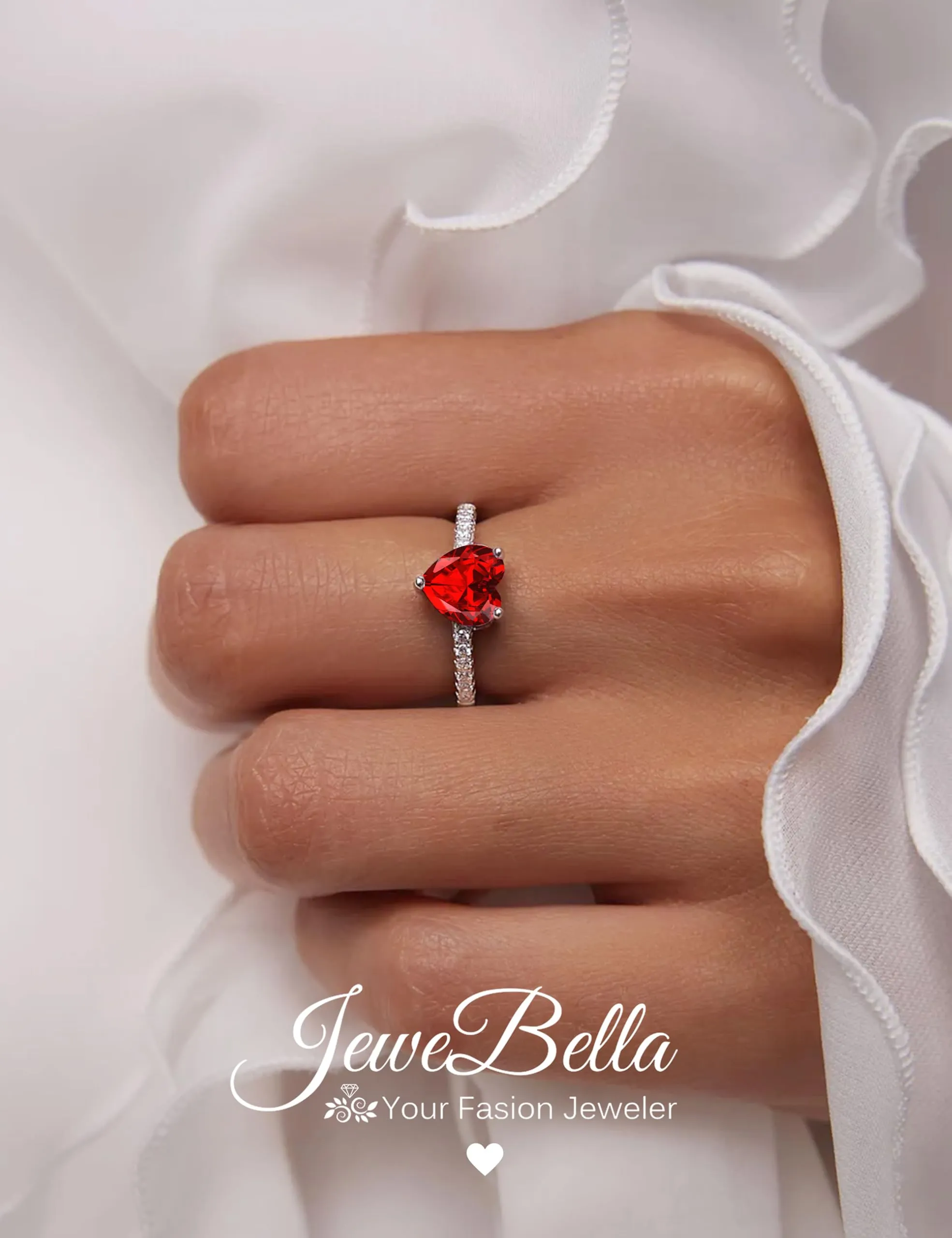 JeweBella Anello Cuore in Argento 925 con Zirconia Cubica, Regolabile - immagine 3