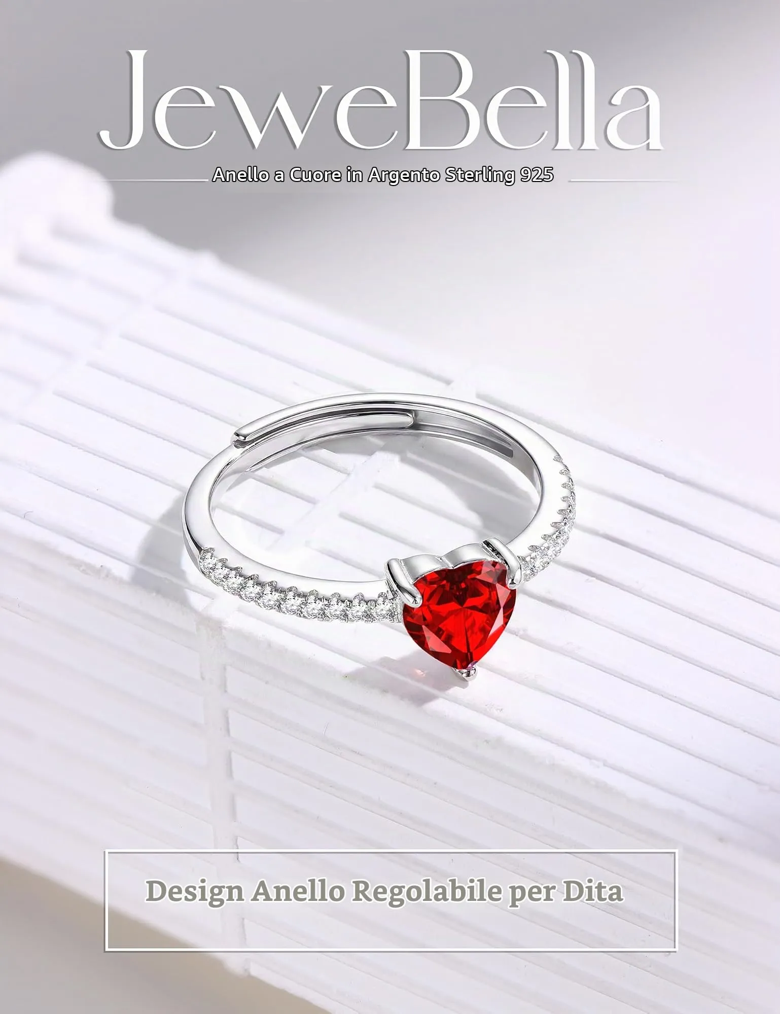 JeweBella Anello Cuore in Argento 925 con Zirconia Cubica, Regolabile - immagine 6