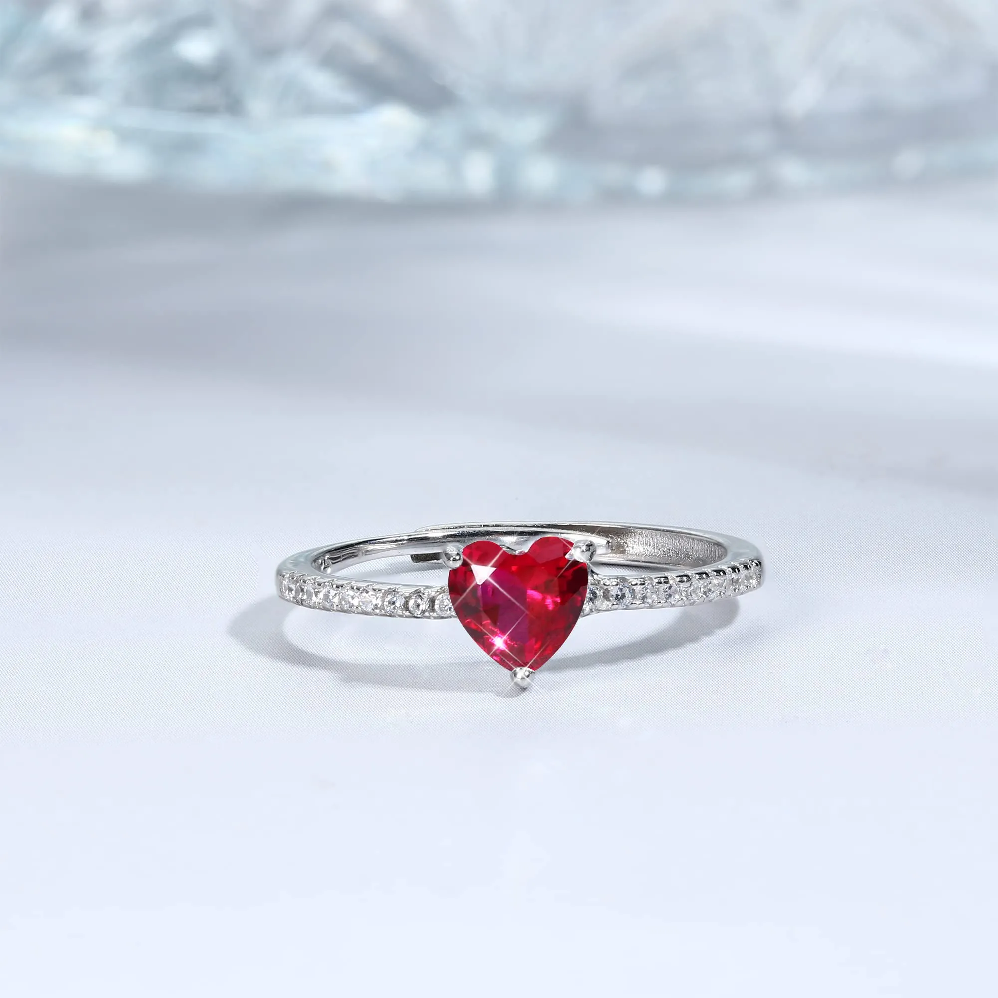 JeweBella Anello Cuore in Argento 925 con Zirconia Cubica, Regolabile - immagine 8
