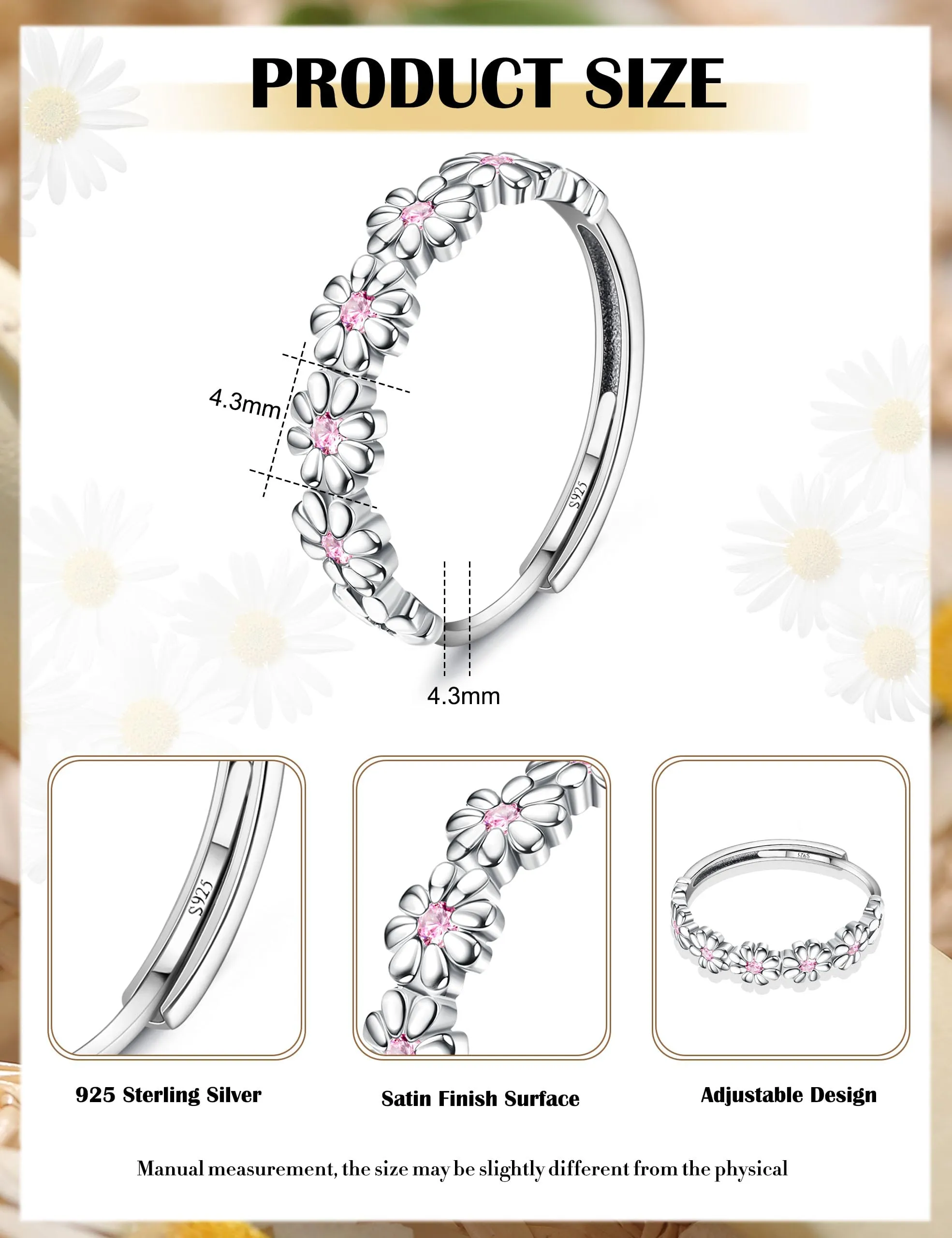Milacolato Anello Margherita in Argento 925 con Zircone Cubico Rosa, Regolabile - immagine 2