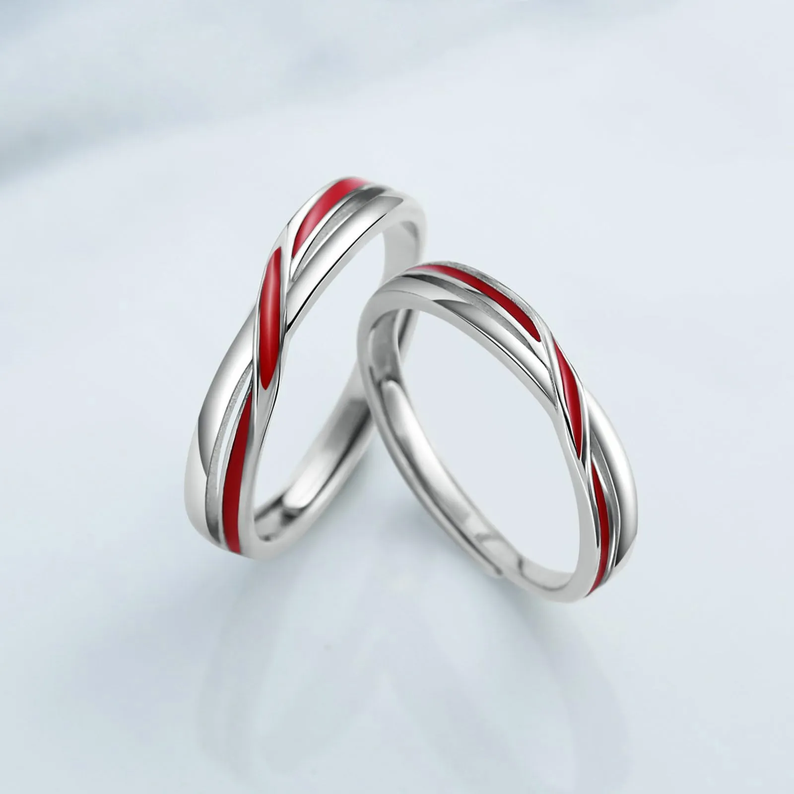 MILANG Anello Coppia Regolabile in Argento Puro con Filo Rosso - immagine 3