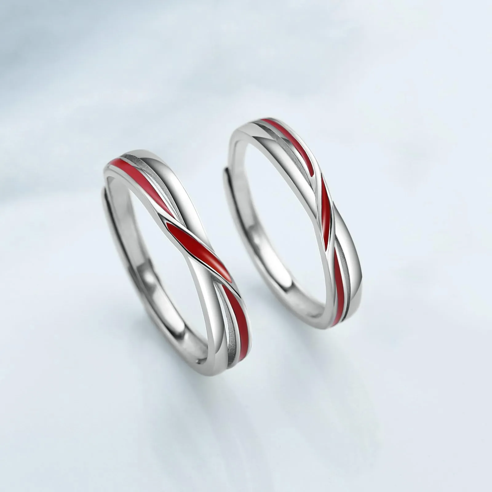MILANG Anello Coppia Regolabile in Argento Puro con Filo Rosso - immagine 4