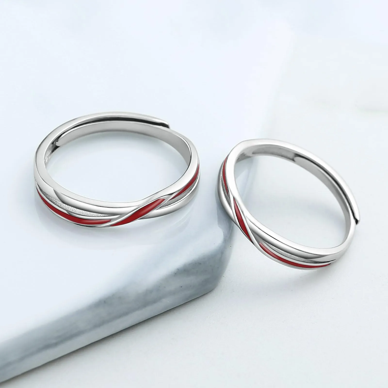 MILANG Anello Coppia Regolabile in Argento Puro con Filo Rosso - immagine 5