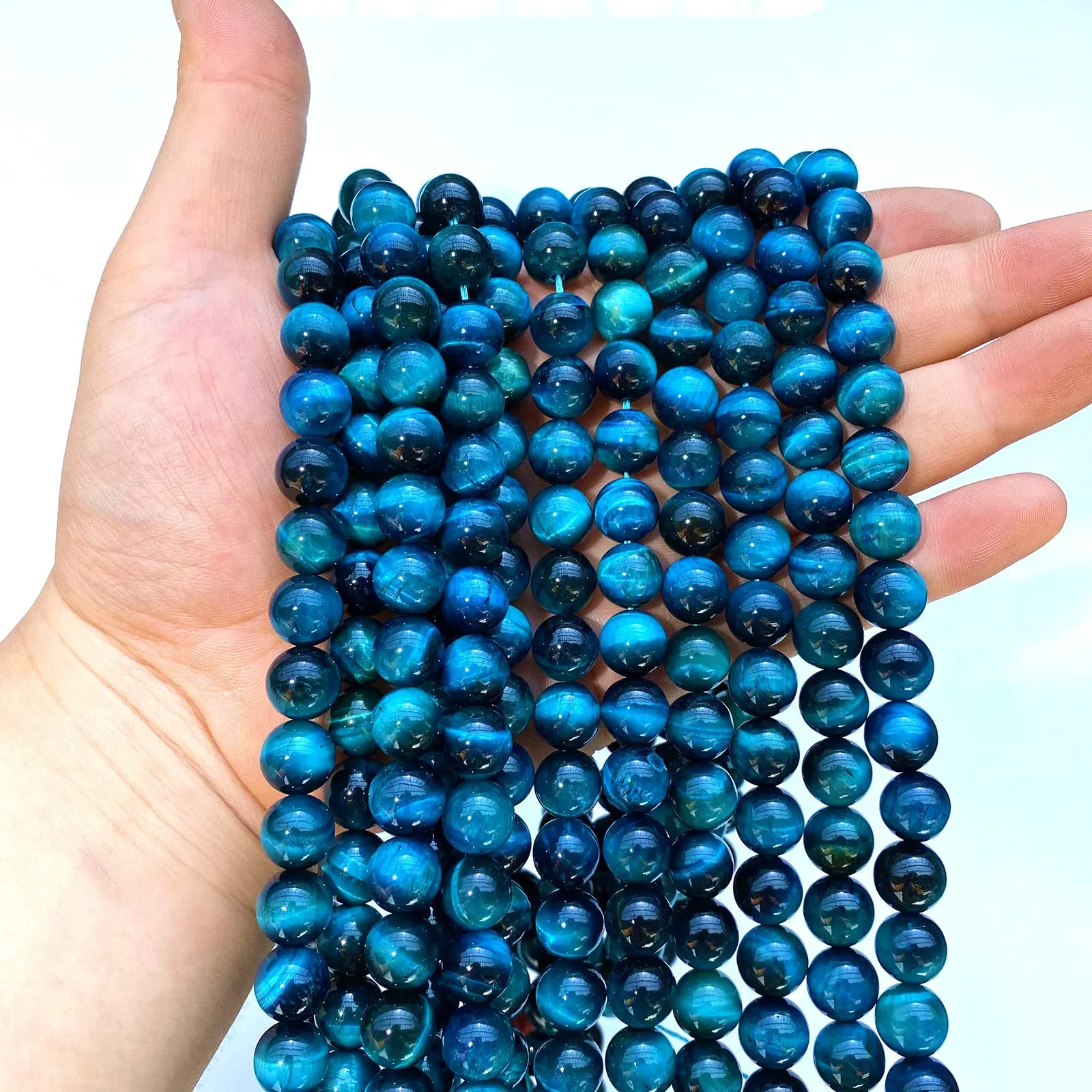 LOSKOSSLTDD1 36 Perline Blu Occhio di Tigre, Pietra Naturale 10 mm, Filo da 38,1 cm - immagine 5