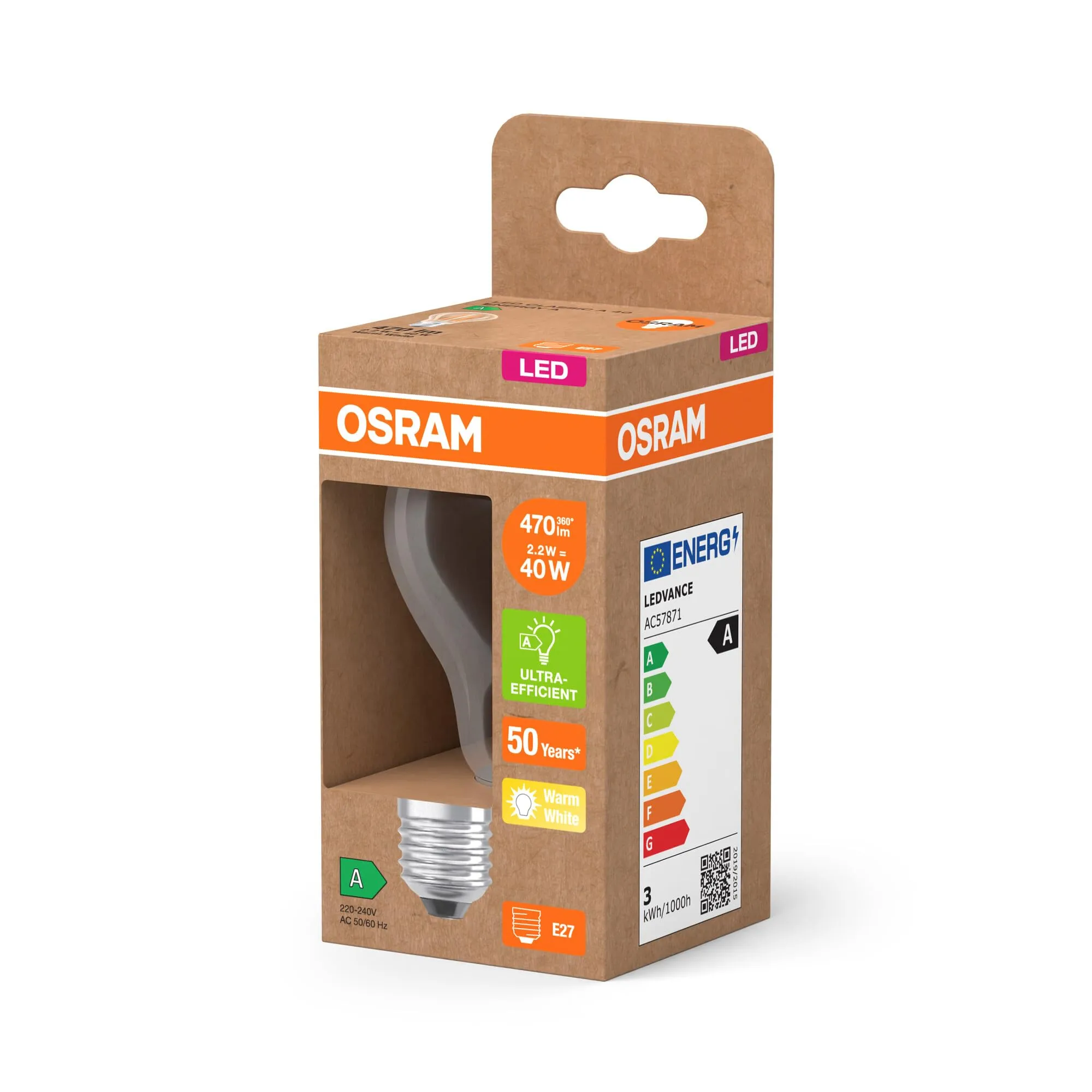 OSRAM LED Classic Lampada a Filamento, Vetro Trasparente, 2.2 W, E27, Classe A, 470 lm, Pacco da 6 - immagine 4