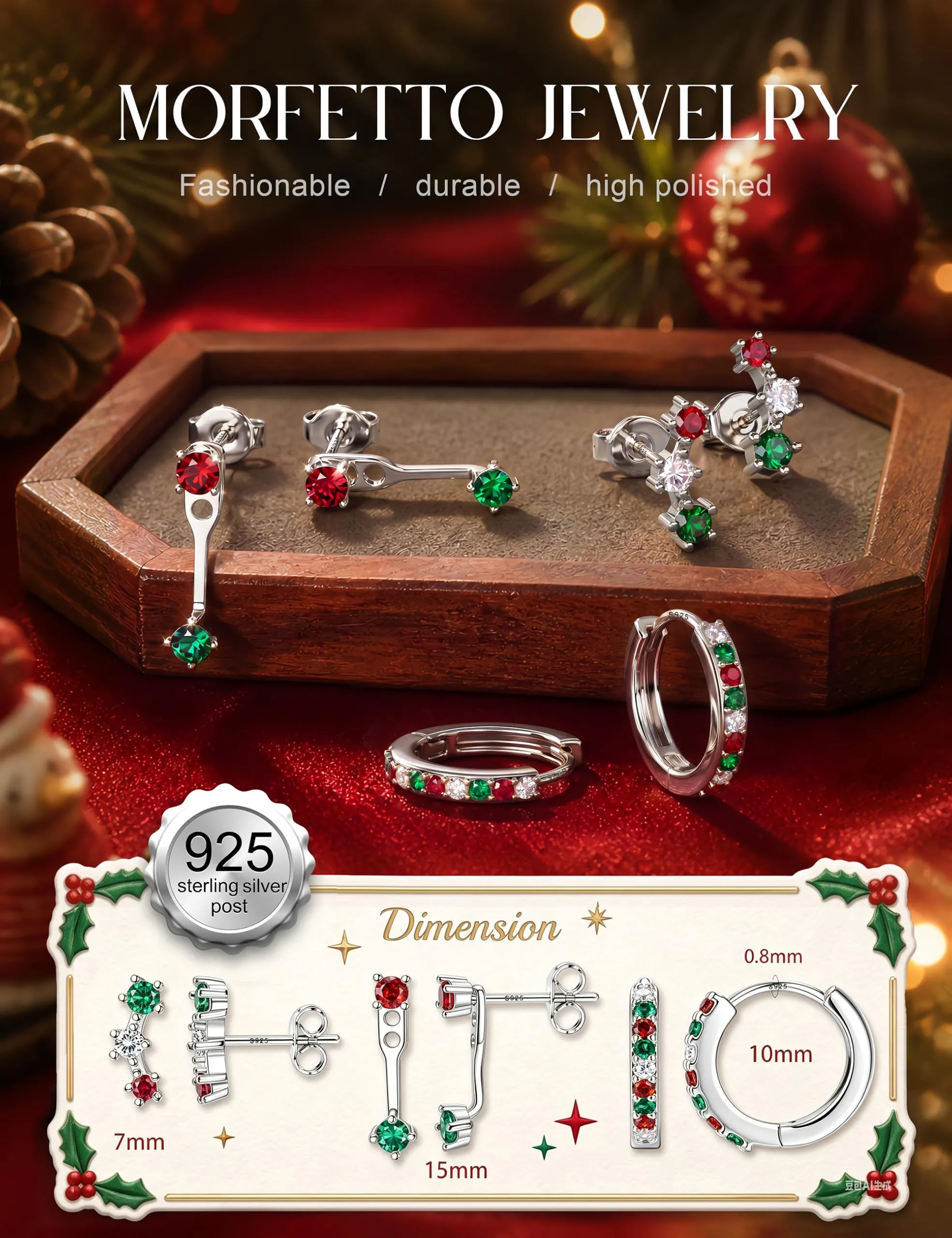 Morfetto Orecchini a Cerchio in Argento Sterling 925 con CZ, Set 3 Paia, 10 mm, S11 - immagine 3