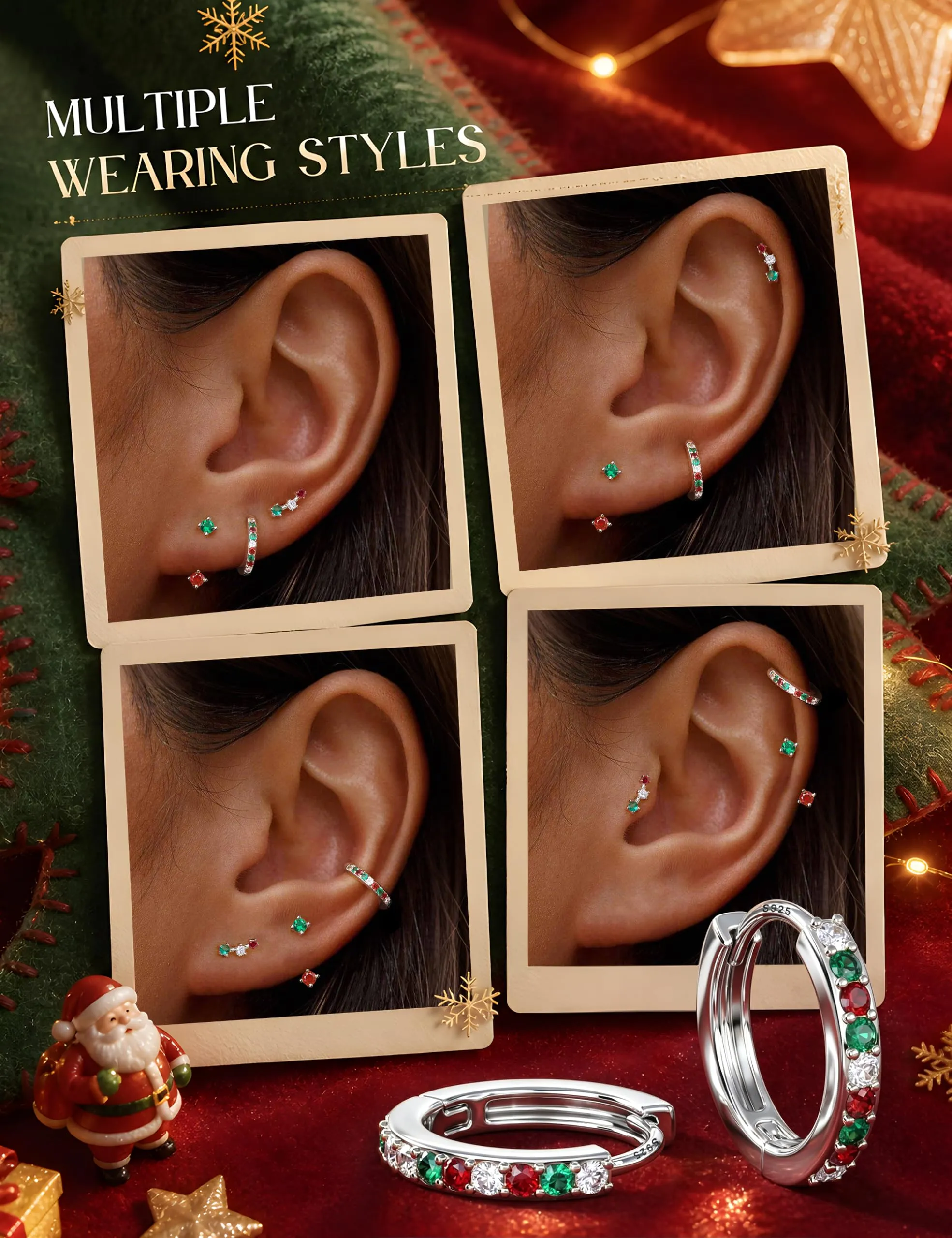 Morfetto Orecchini a Cerchio in Argento Sterling 925 con CZ, Set 3 Paia, 10 mm, S11 - immagine 4