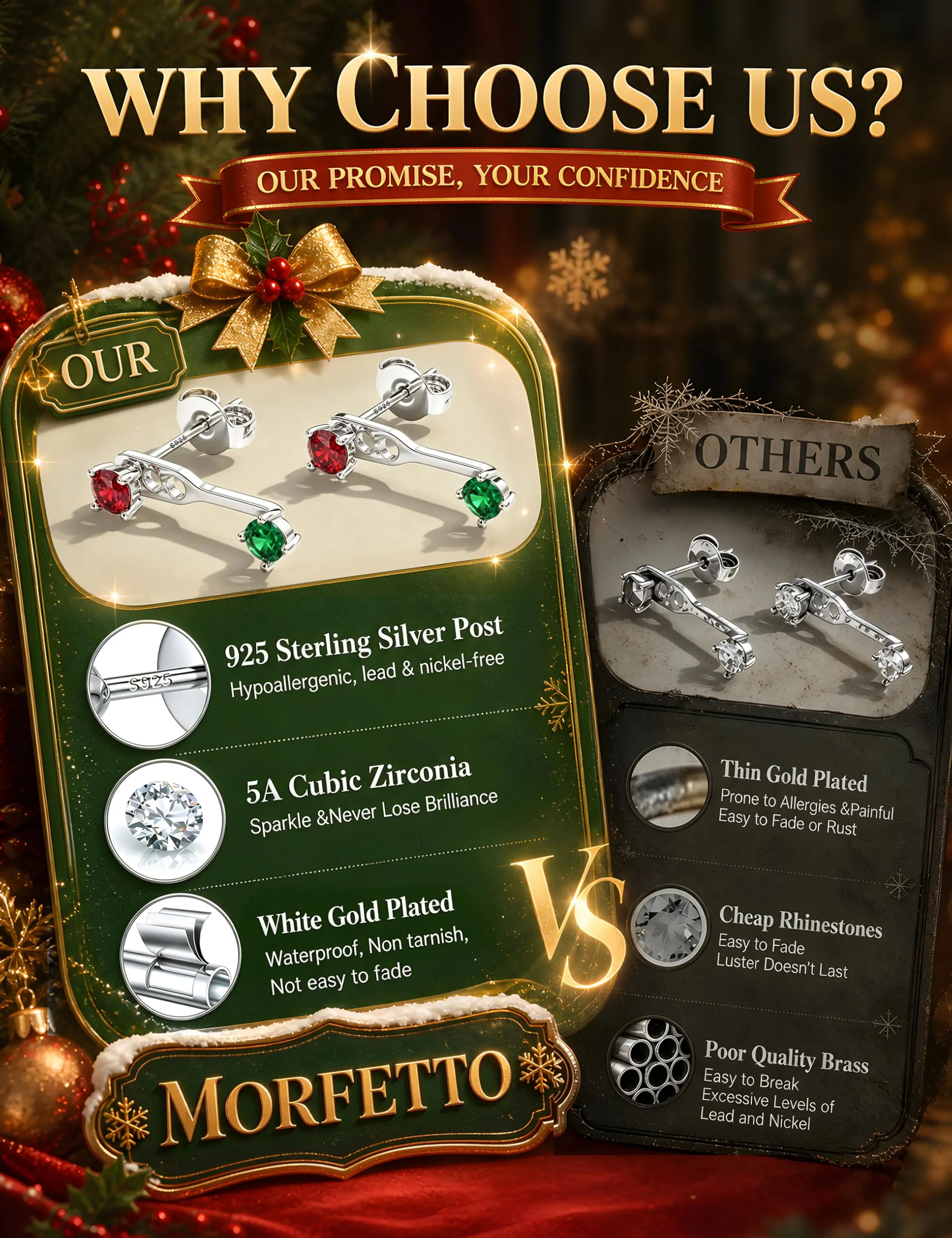 Morfetto Orecchini a Cerchio in Argento Sterling 925 con CZ, Set 3 Paia, 10 mm, S11 - immagine 7