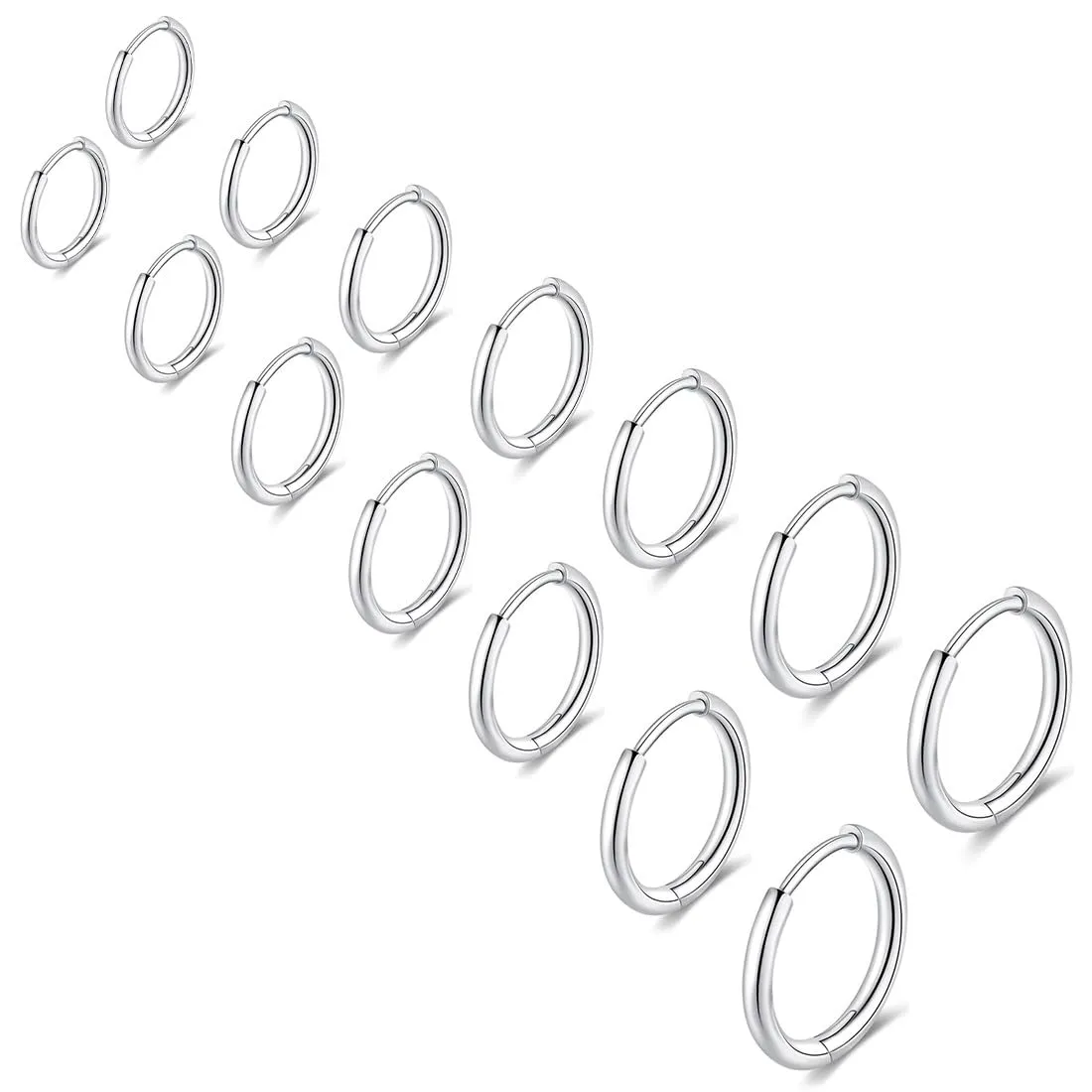 XENQITO 7 Paia di Orecchini a Cerchio in Acciaio Inossidabile, Argento, 8-20 mm - immagine 1
