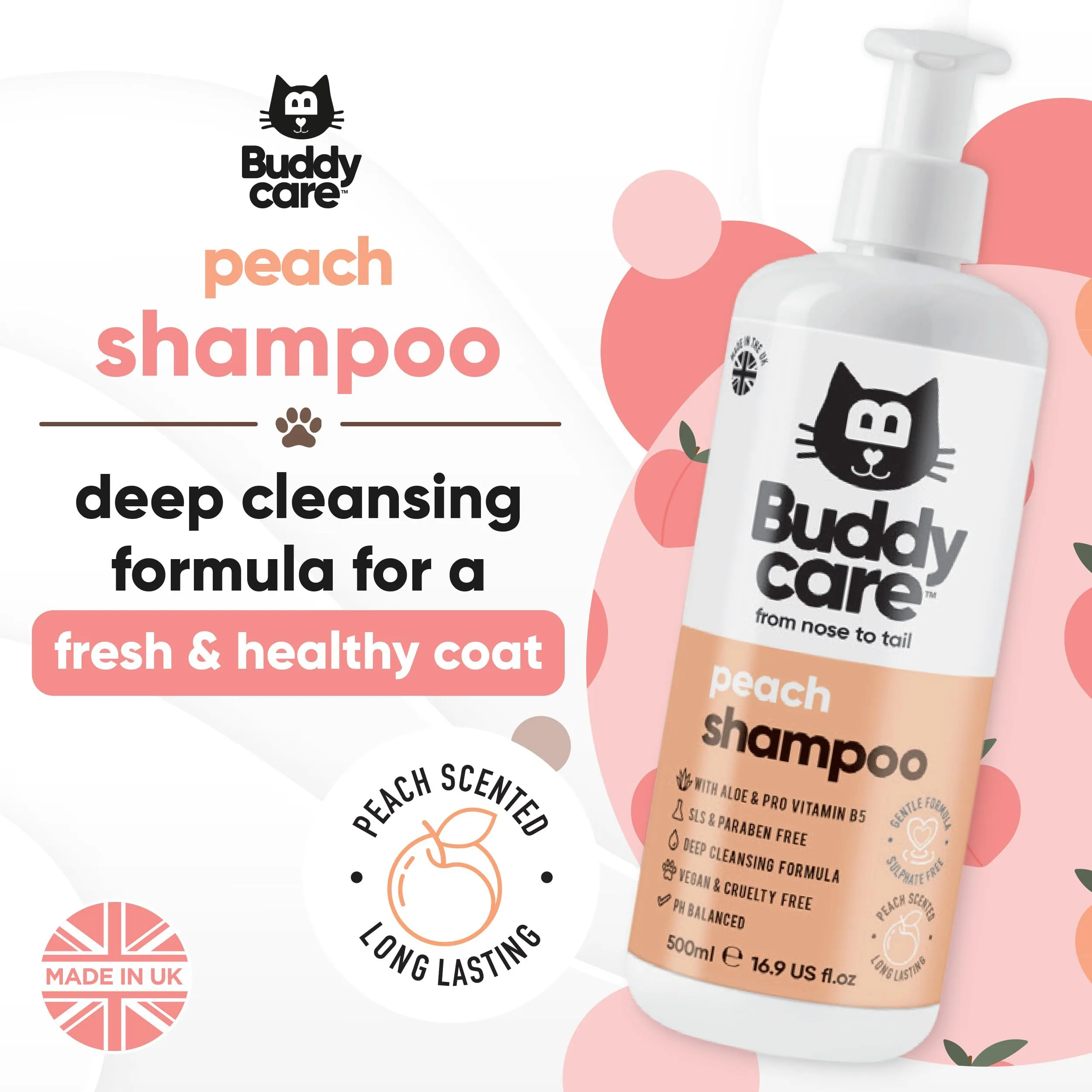 Buddycare Peach Cat Shampoo with Aloe Vera and Vitamin B5, 500 ml - immagine 2