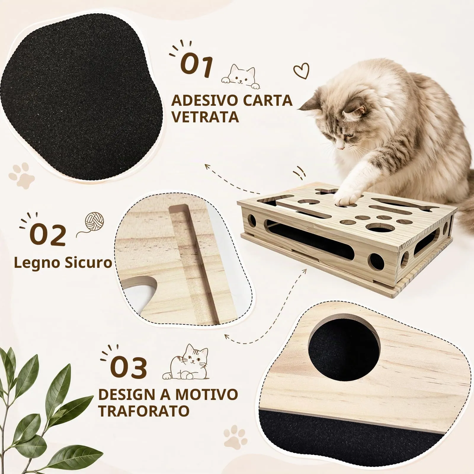 ZoneYan Scatola Tiragraffi 2 in 1 in Legno per Gatti - immagine 3