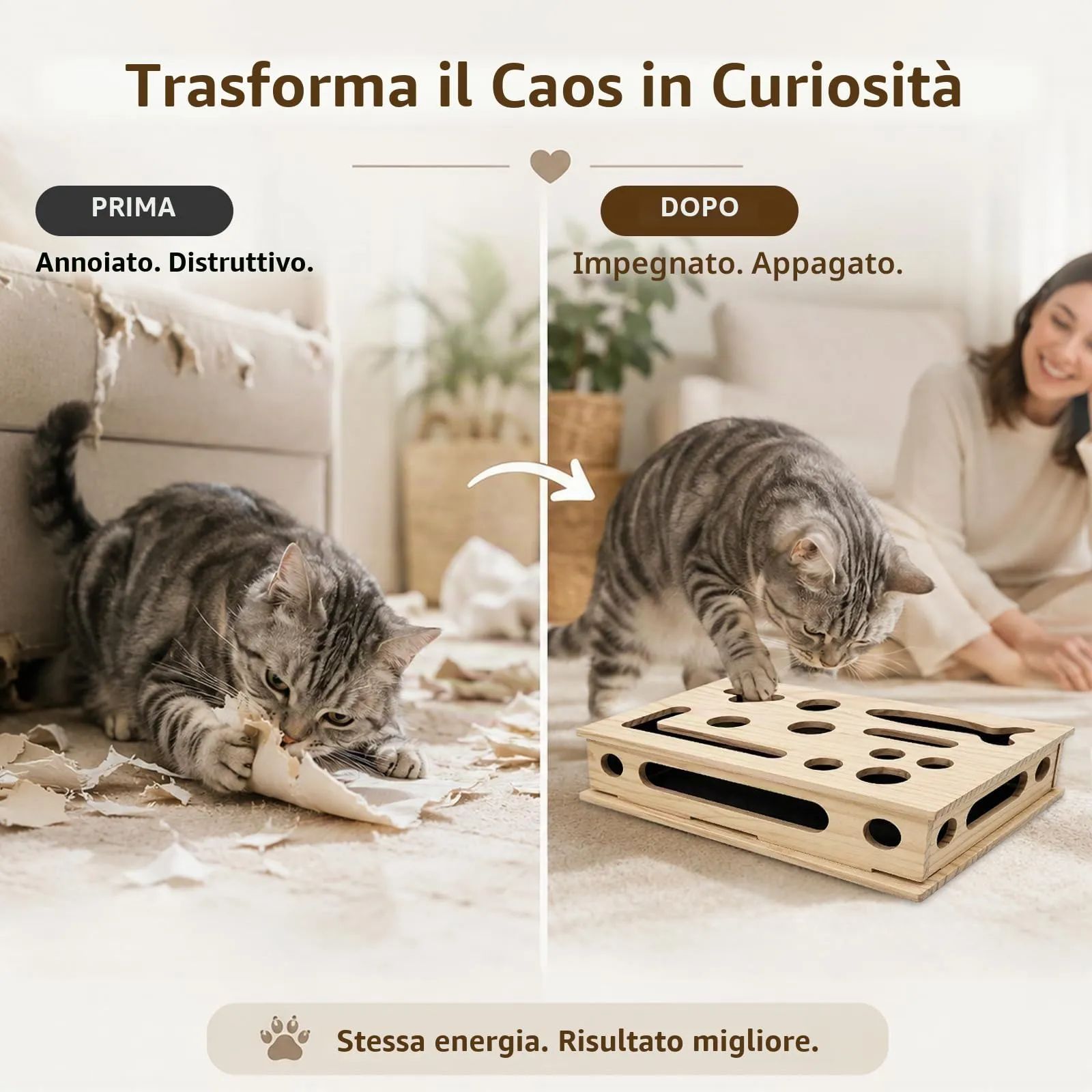 ZoneYan Scatola Tiragraffi 2 in 1 in Legno per Gatti - immagine 5