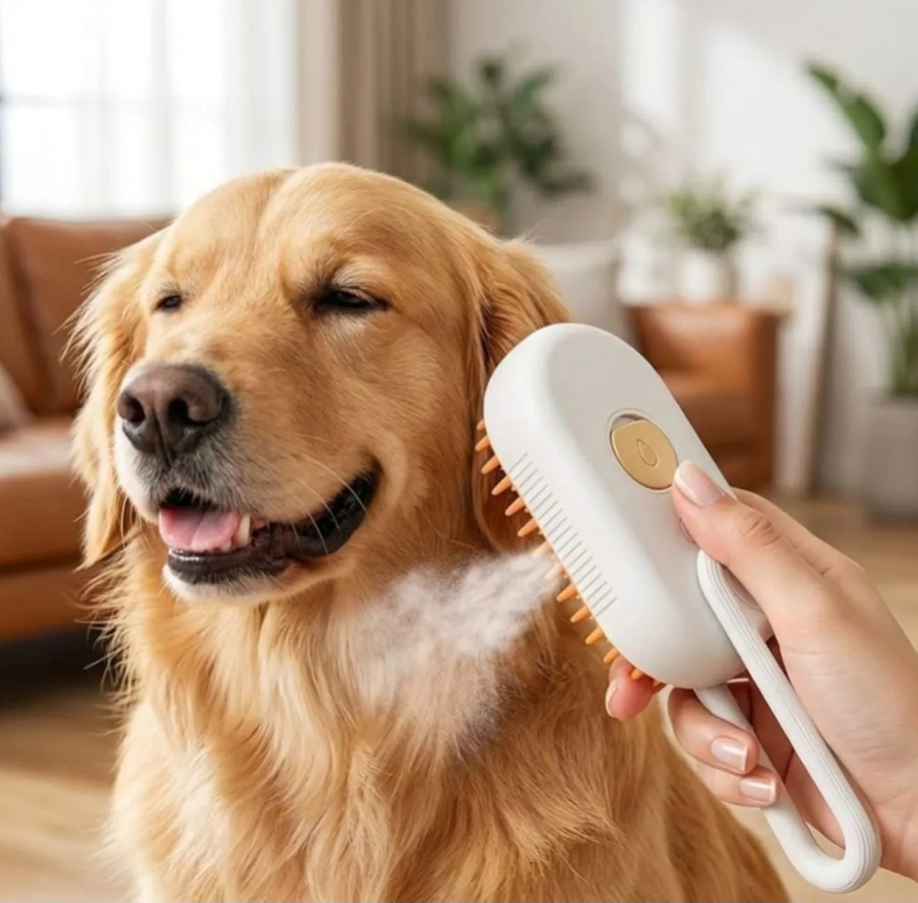 Spazzola per Gatti e Cani con Nebulizzatore e Setole in Silicone, Beige - immagine 2