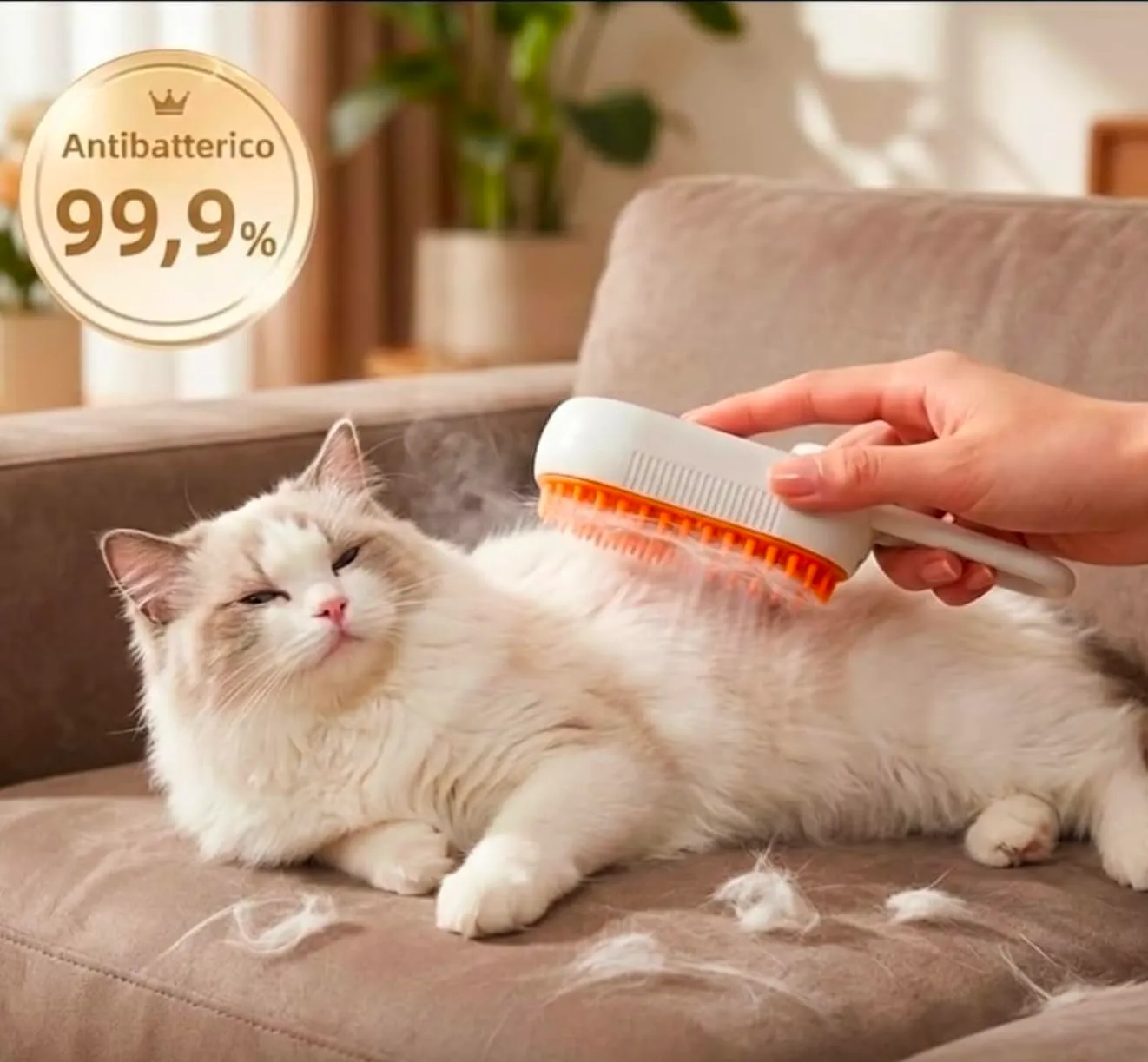 Spazzola per Gatti e Cani con Nebulizzatore e Setole in Silicone, Beige - immagine 5