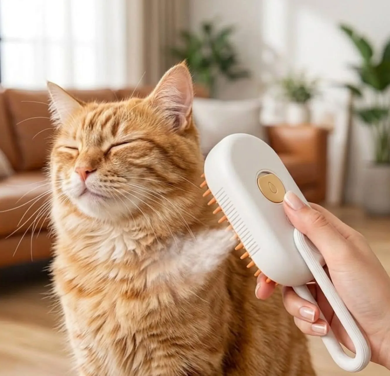 Spazzola per Gatti e Cani con Nebulizzatore e Setole in Silicone, Beige - immagine 6