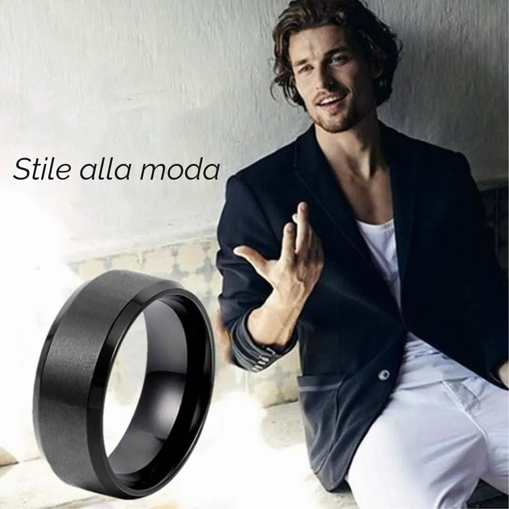 JewelryWe Anello Unisex 8mm in Acciaio Inossidabile Nero, Stile Minimalista, Dimensione 32 - immagine 2