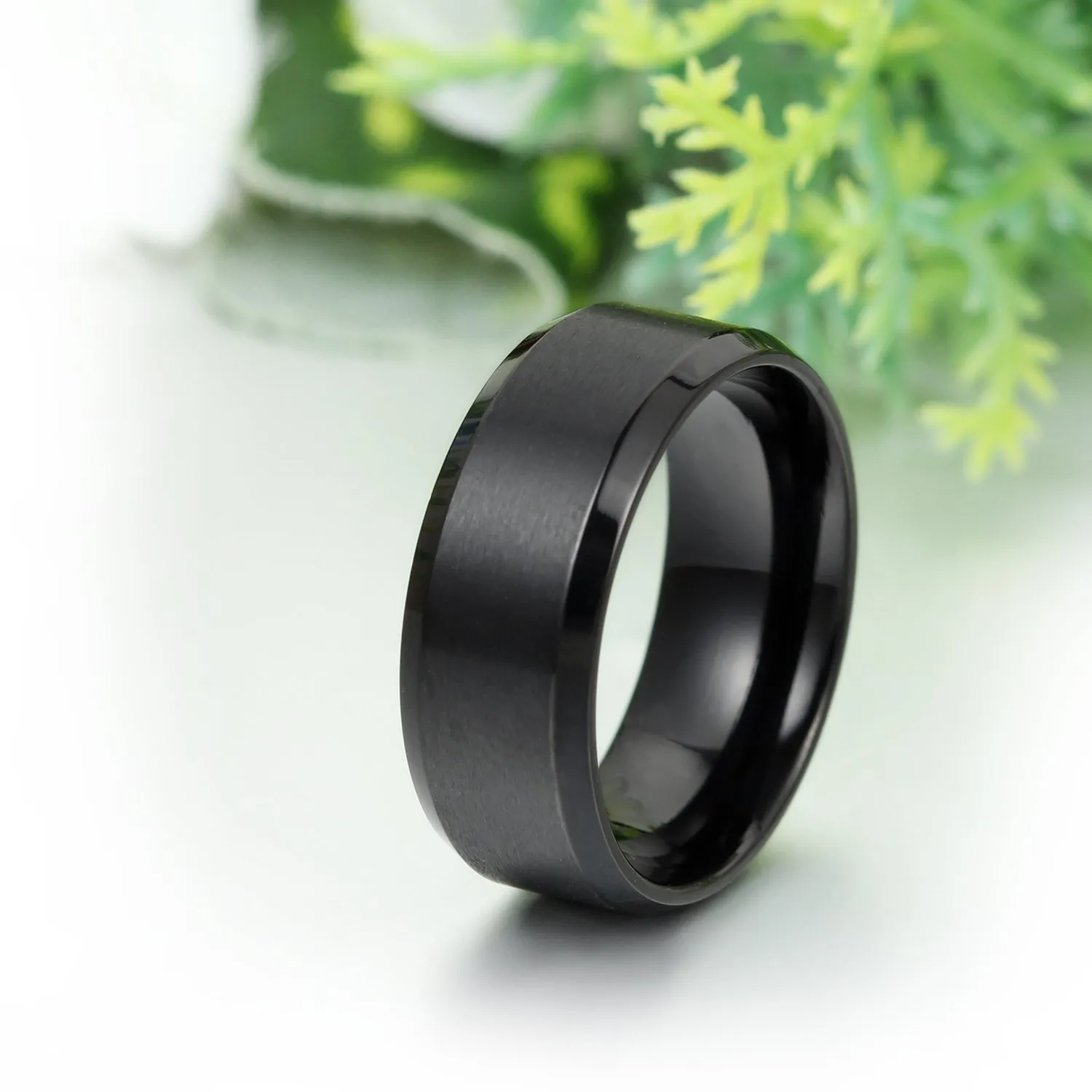 JewelryWe Anello Unisex 8mm in Acciaio Inossidabile Nero, Stile Minimalista, Dimensione 32 - immagine 6
