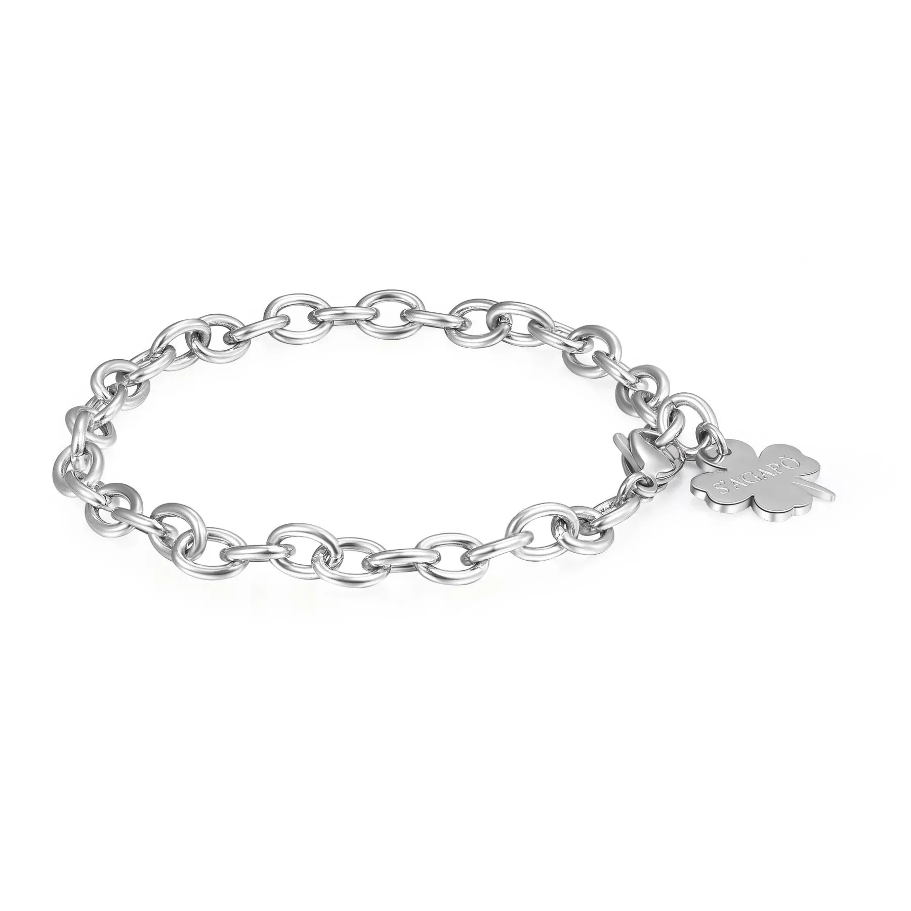 S'Agapõ Bracciale Donna Componibile in Acciaio con Simbolo Quadrifoglio Collezione Happy SHAC56 - immagine 1