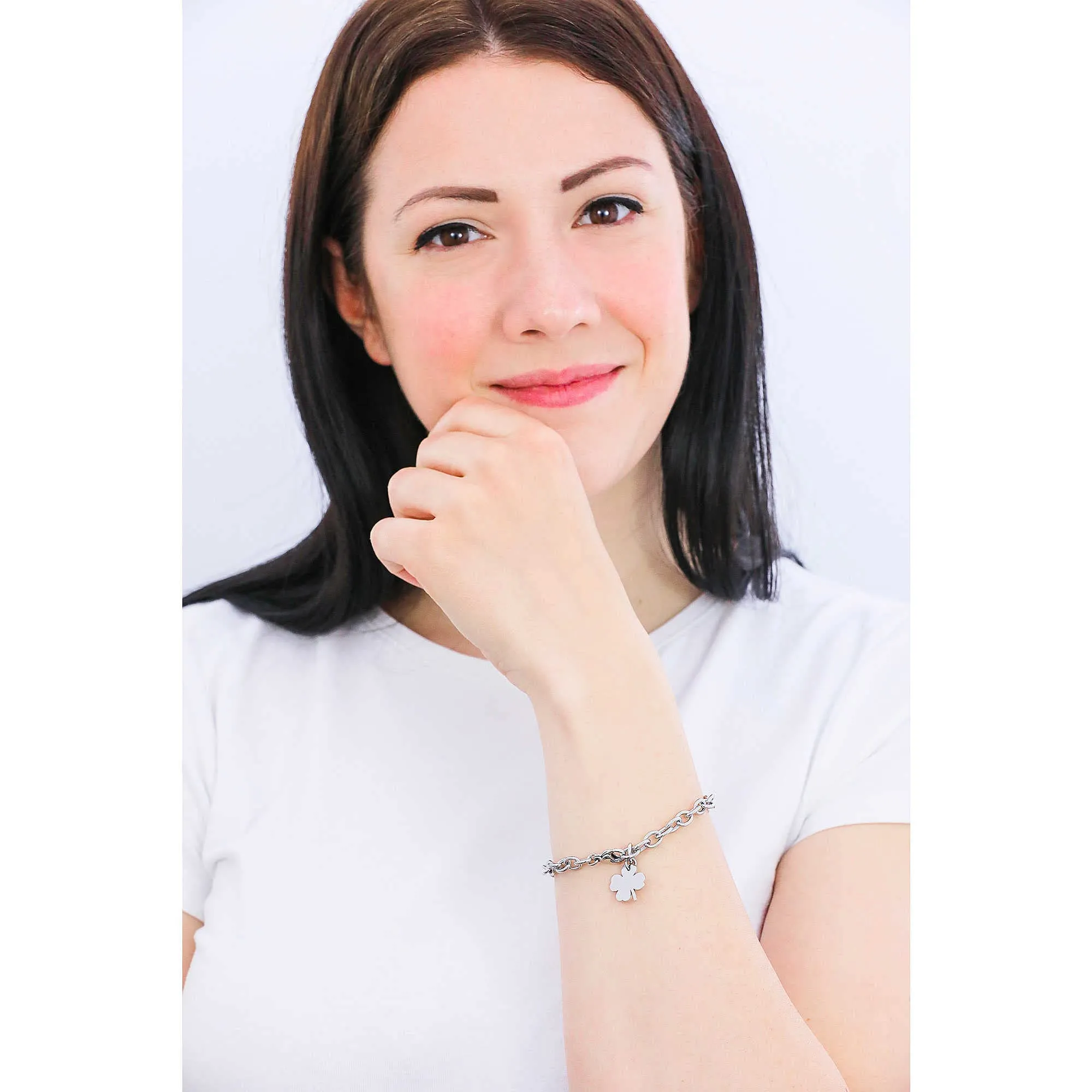 S'Agapõ Bracciale Donna Componibile in Acciaio con Simbolo Quadrifoglio Collezione Happy SHAC56 - immagine 2