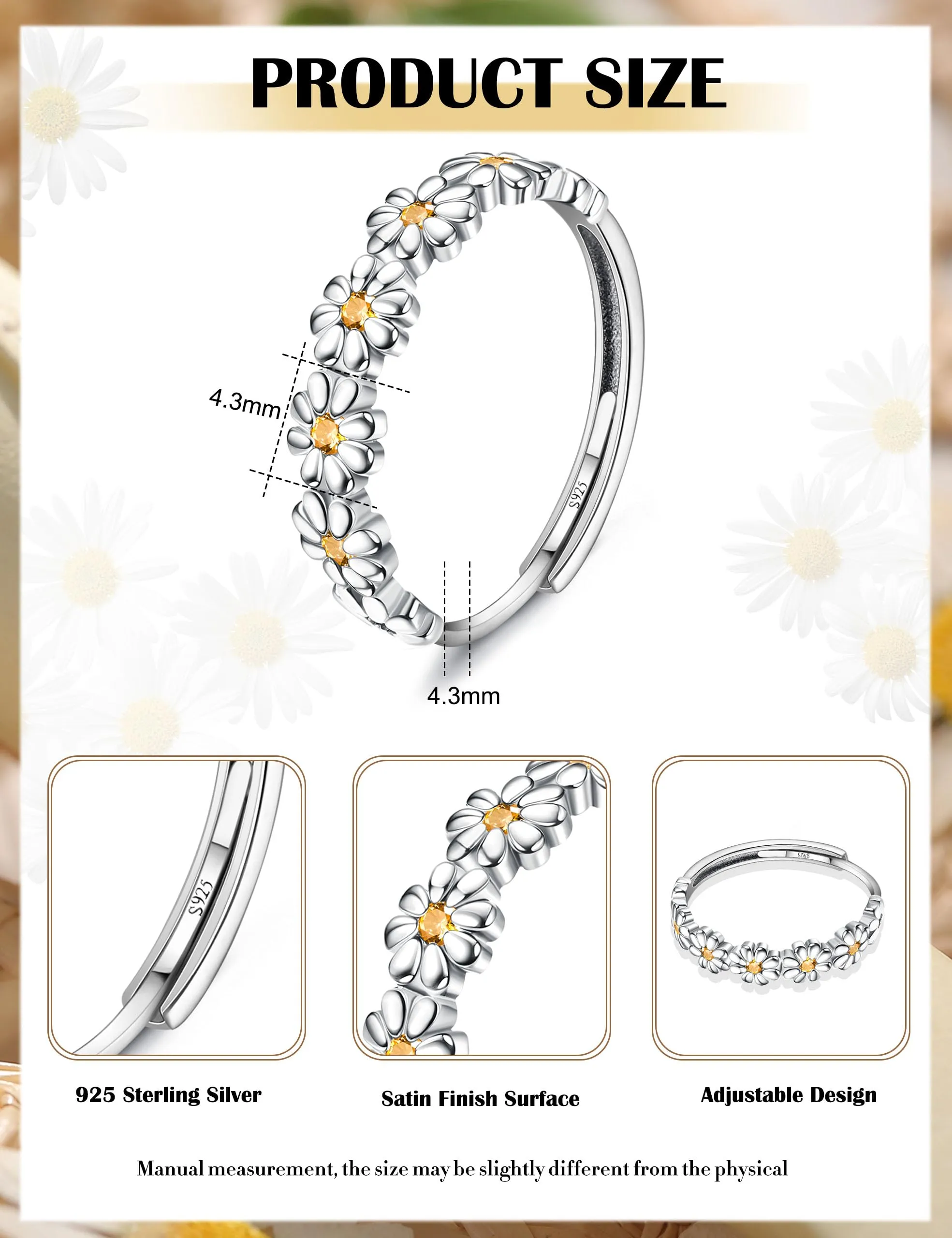 Milacolato Anello Margherita in Argento 925 con Zircone Cubico Giallo, Regolabile - immagine 2