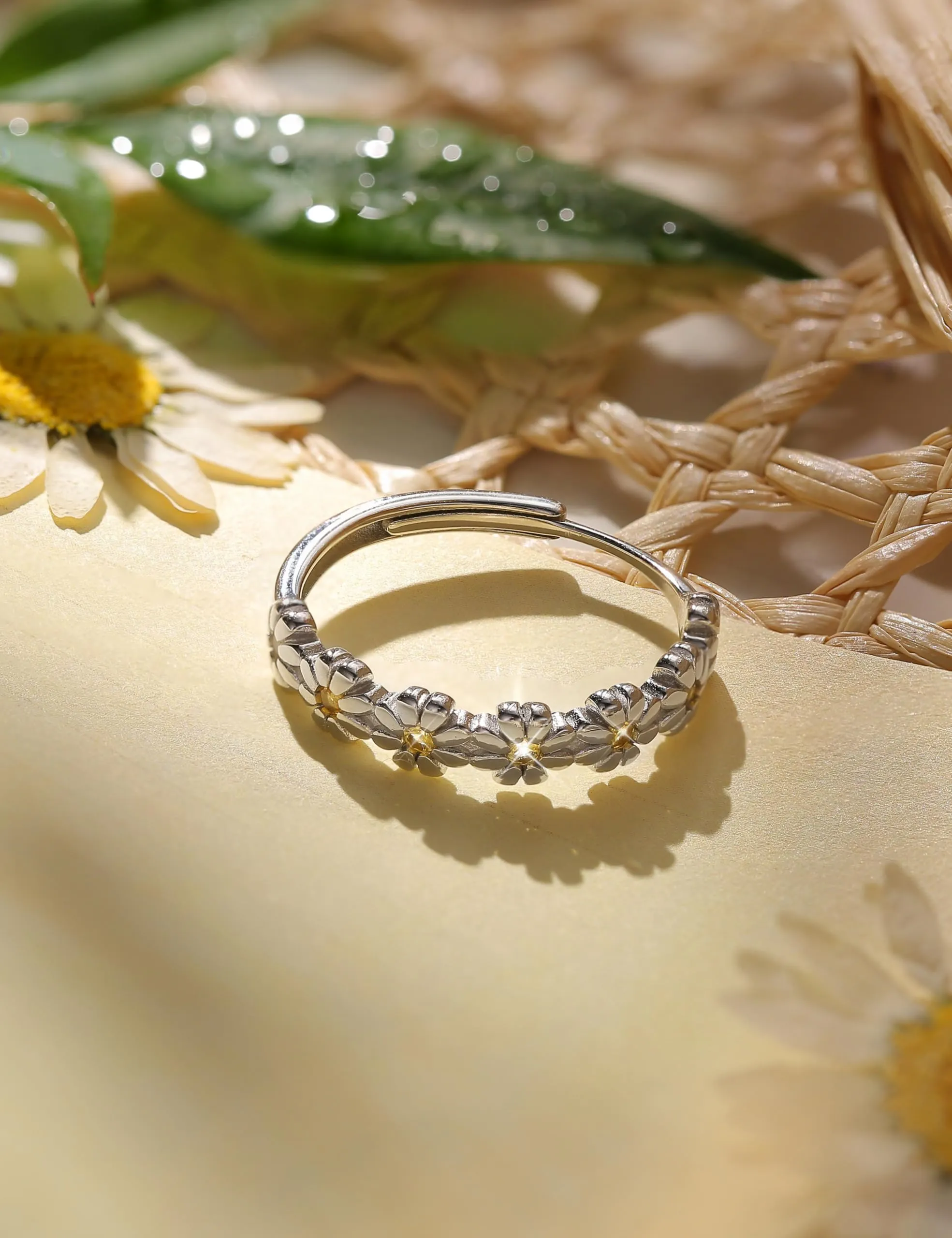 Milacolato Anello Margherita in Argento 925 con Zircone Cubico Giallo, Regolabile - immagine 3