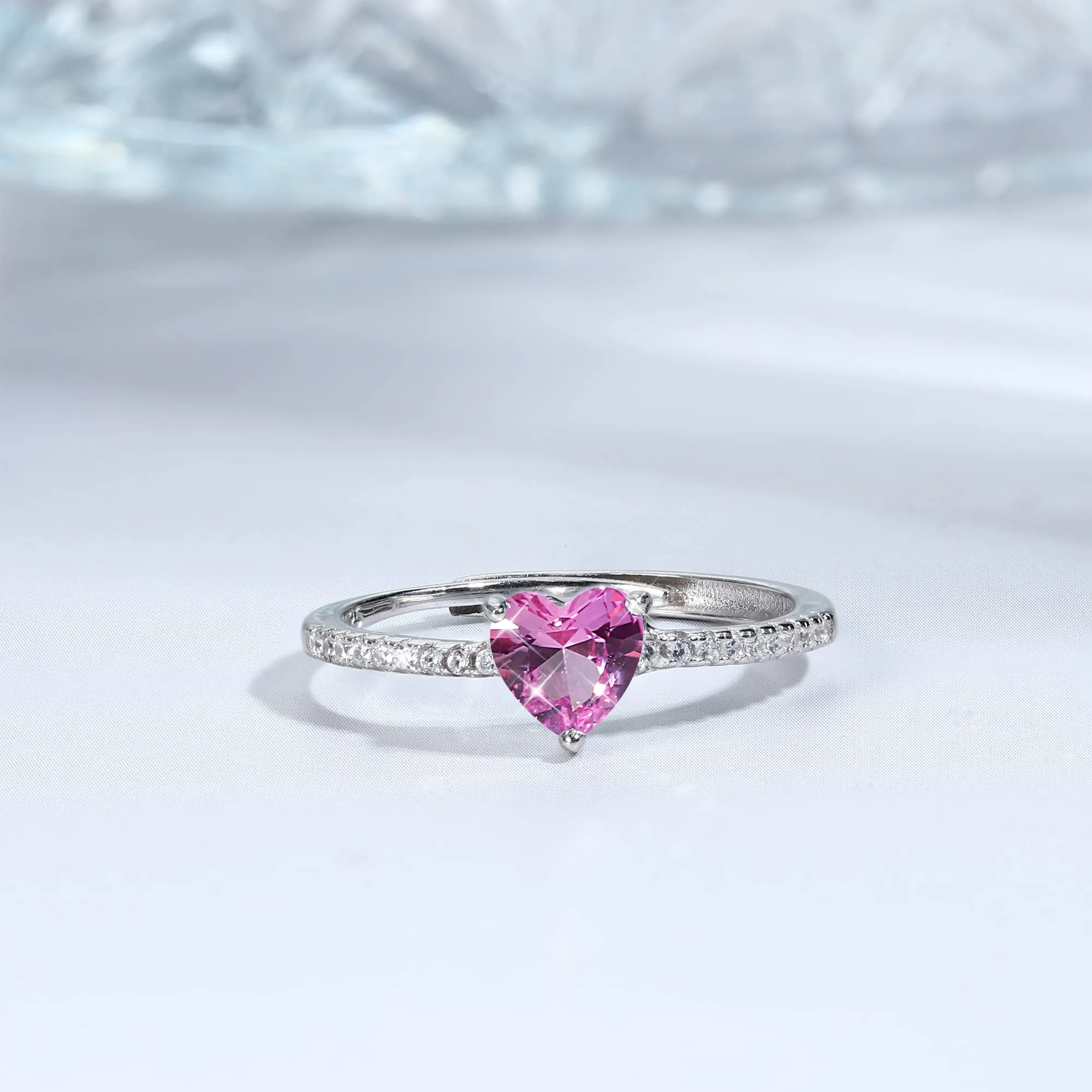 JeweBella Anello Cuore in Argento 925 Regolabile con Zirconia Cubica per Donna - immagine 8
