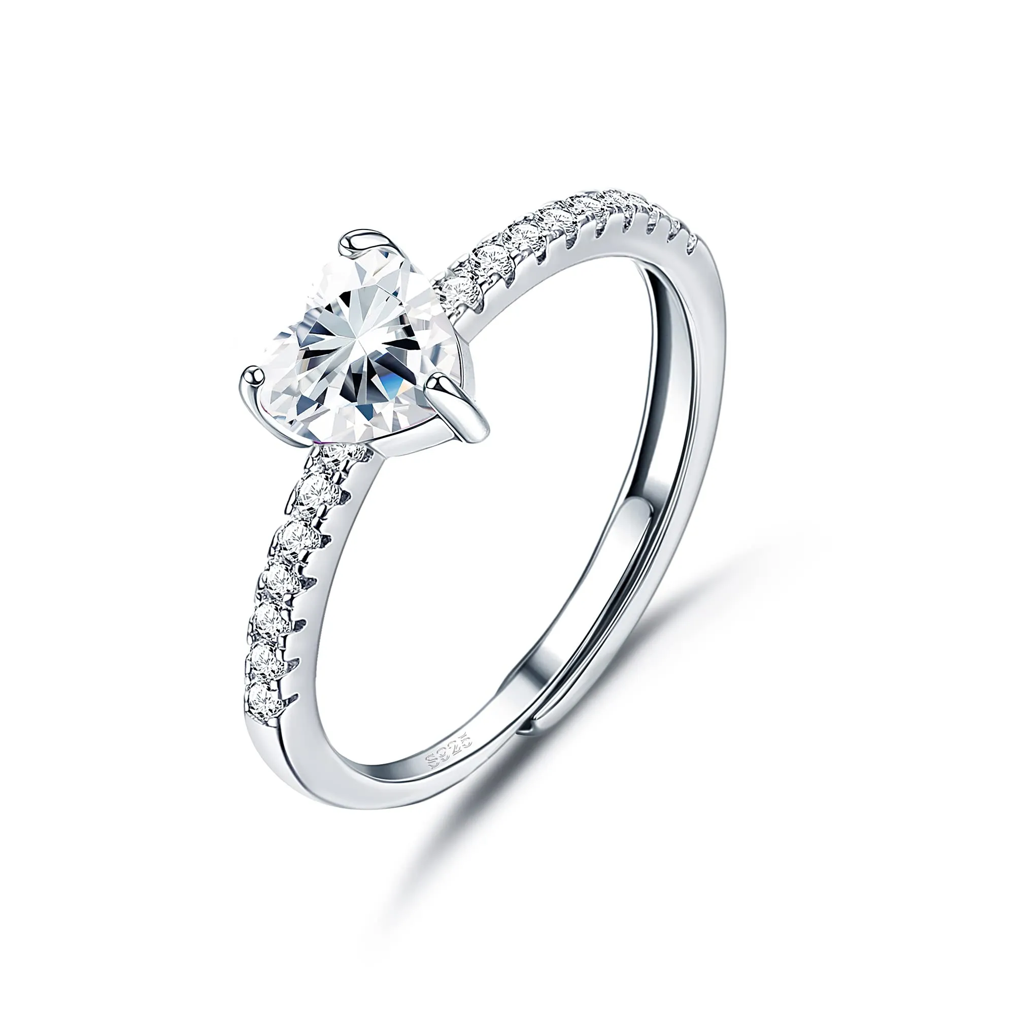 JeweBella Anello Cuore in Argento 925 con Zirconia Cubica, Regolabile - immagine 1