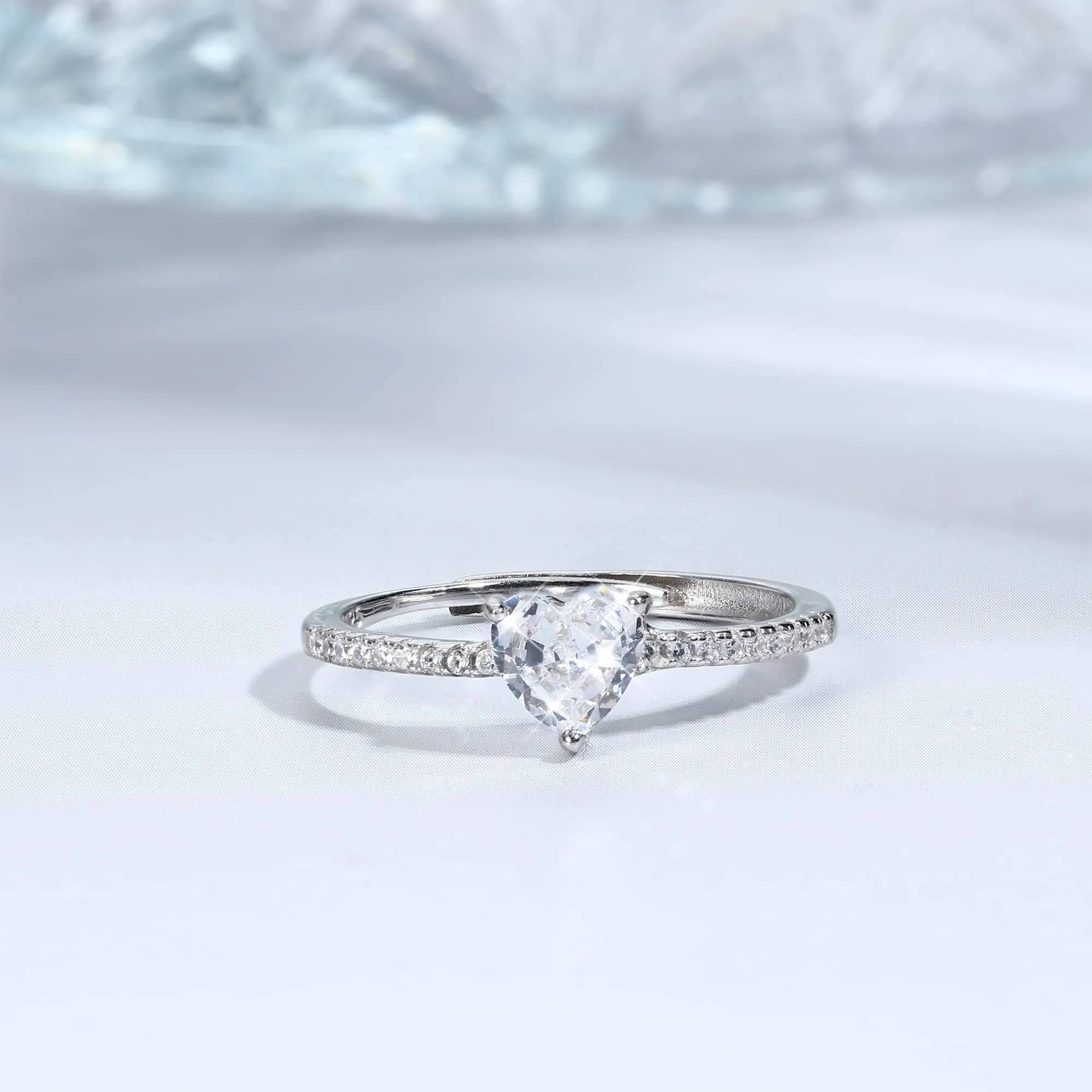 JeweBella Anello Cuore in Argento 925 con Zirconia Cubica, Regolabile - immagine 8
