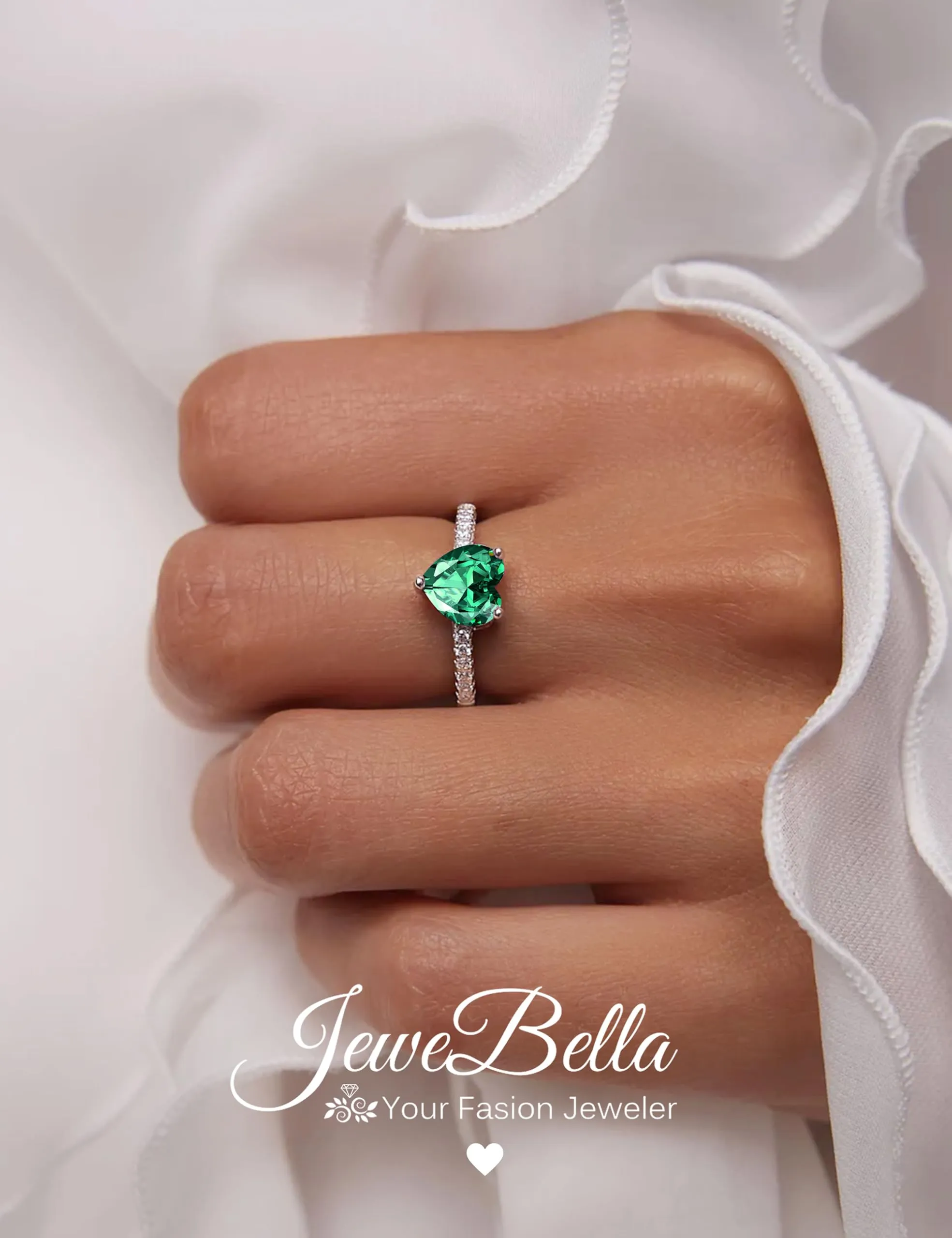 JeweBella Anello Cuore in Argento 925 Regolabile con Zirconia Cubica - immagine 3