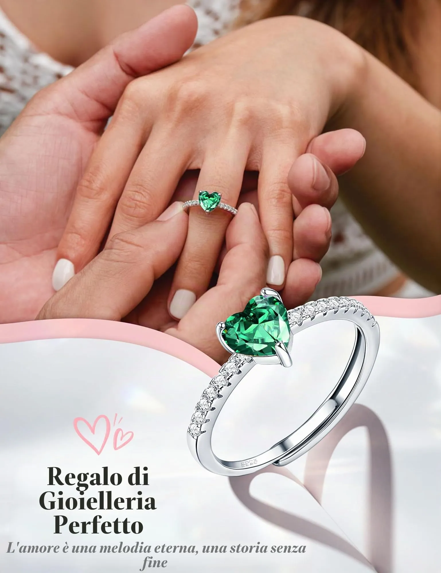 JeweBella Anello Cuore in Argento 925 Regolabile con Zirconia Cubica - immagine 4