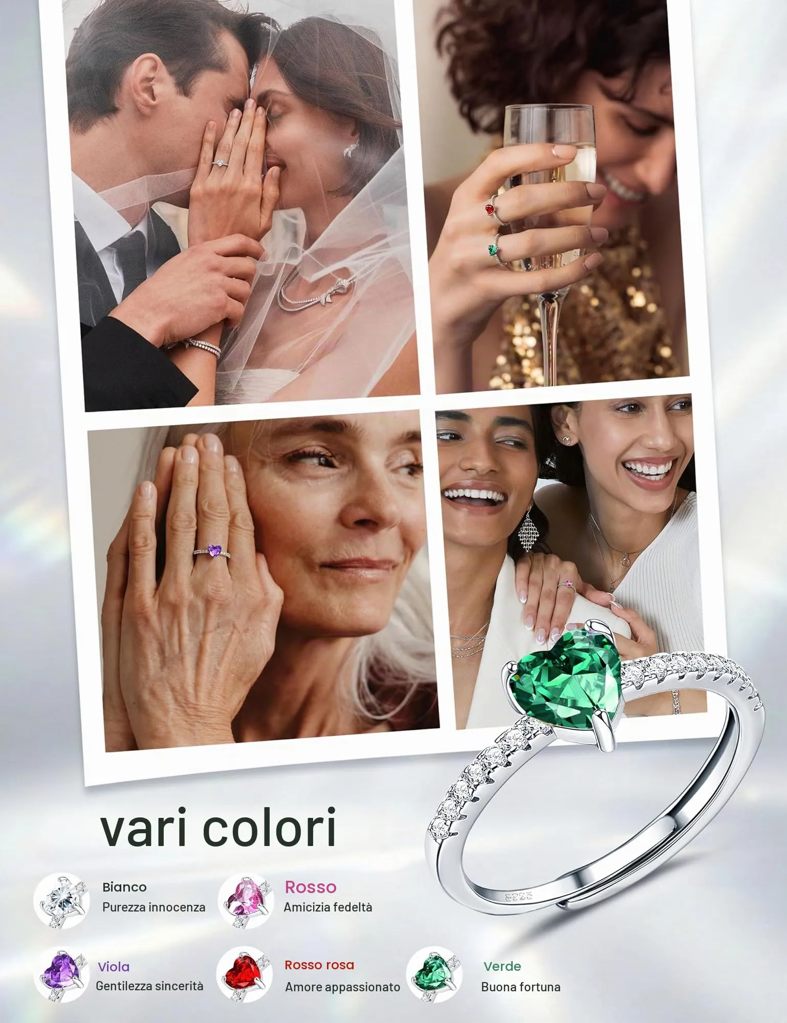JeweBella Anello Cuore in Argento 925 Regolabile con Zirconia Cubica - immagine 5